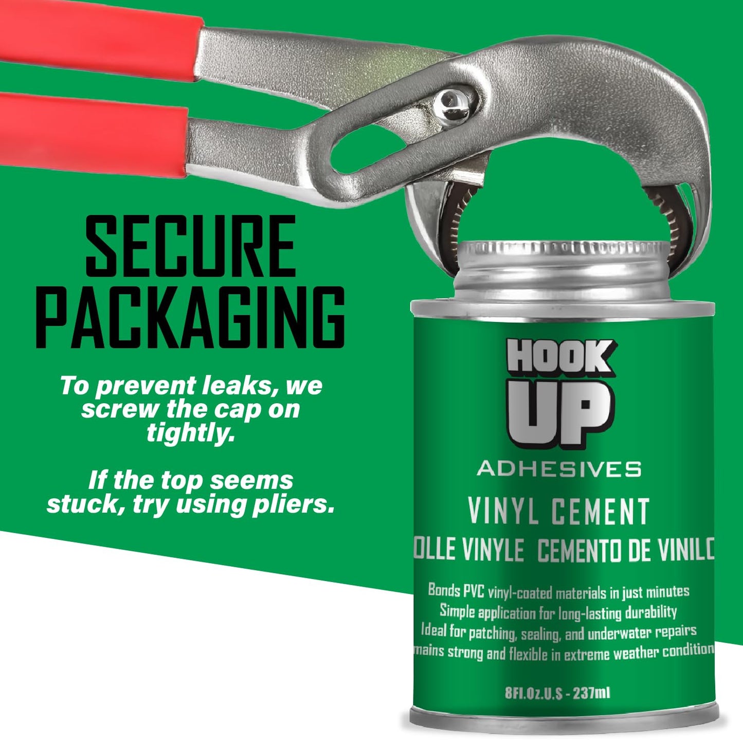 HOOK UP 8 OZ Adhesives, Premium Waterproof Vinyl Cement Glue for Pool Repairs & Inflatable Items Fast-Drying, Strong Bonding Adhesive Ideal for Vinyl, PVC, Upholstery, Tarps, Hot Tubs, Air Mattresses