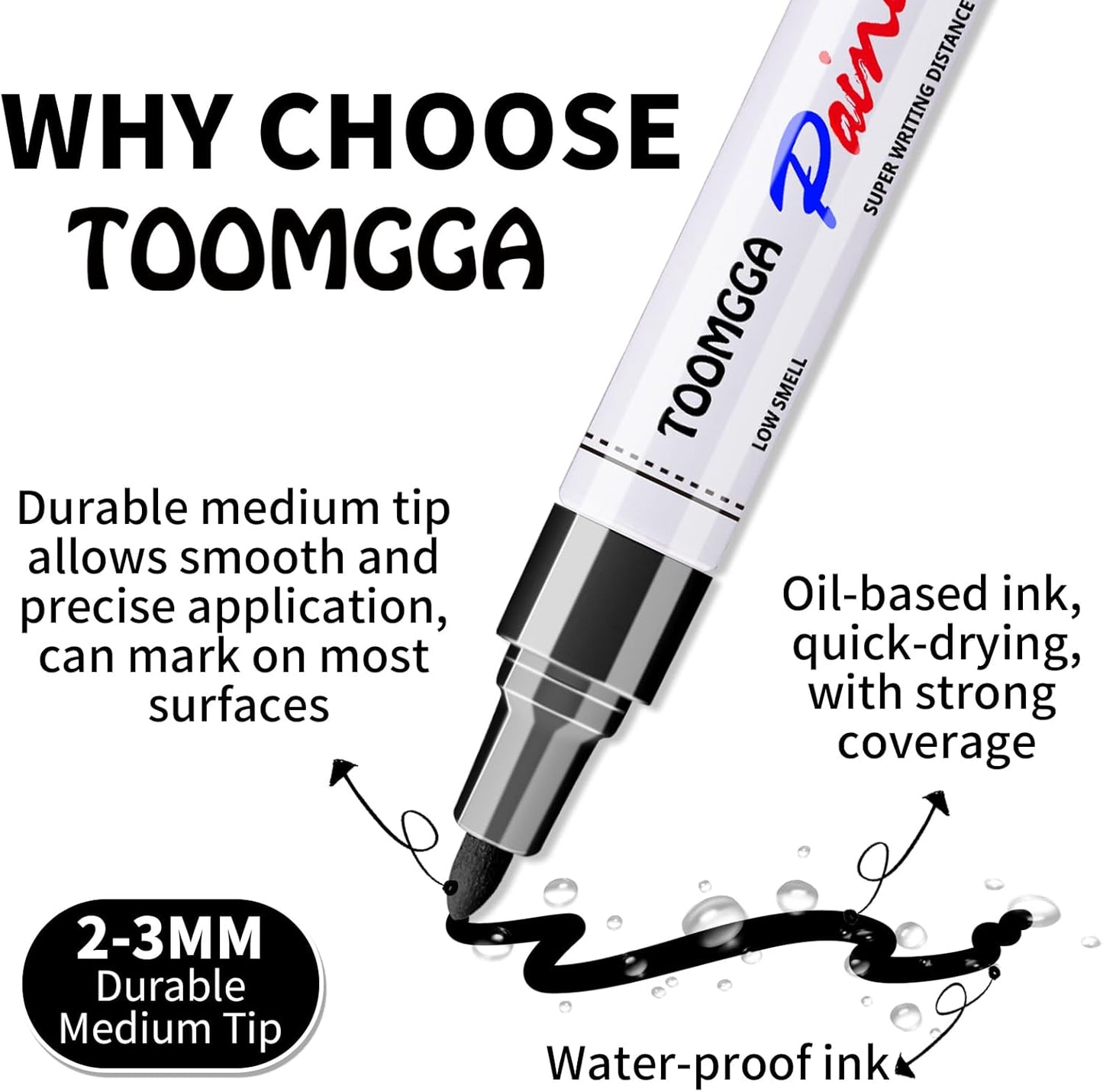 Black Paint Pens Permanent Paint Markers - 24 Pack Oil Based Marking Pens, Medium Point, Quick Drying and Waterproof for Rock Painting Car Tyre Metal, Plastic, Canvas, Wood, Glass