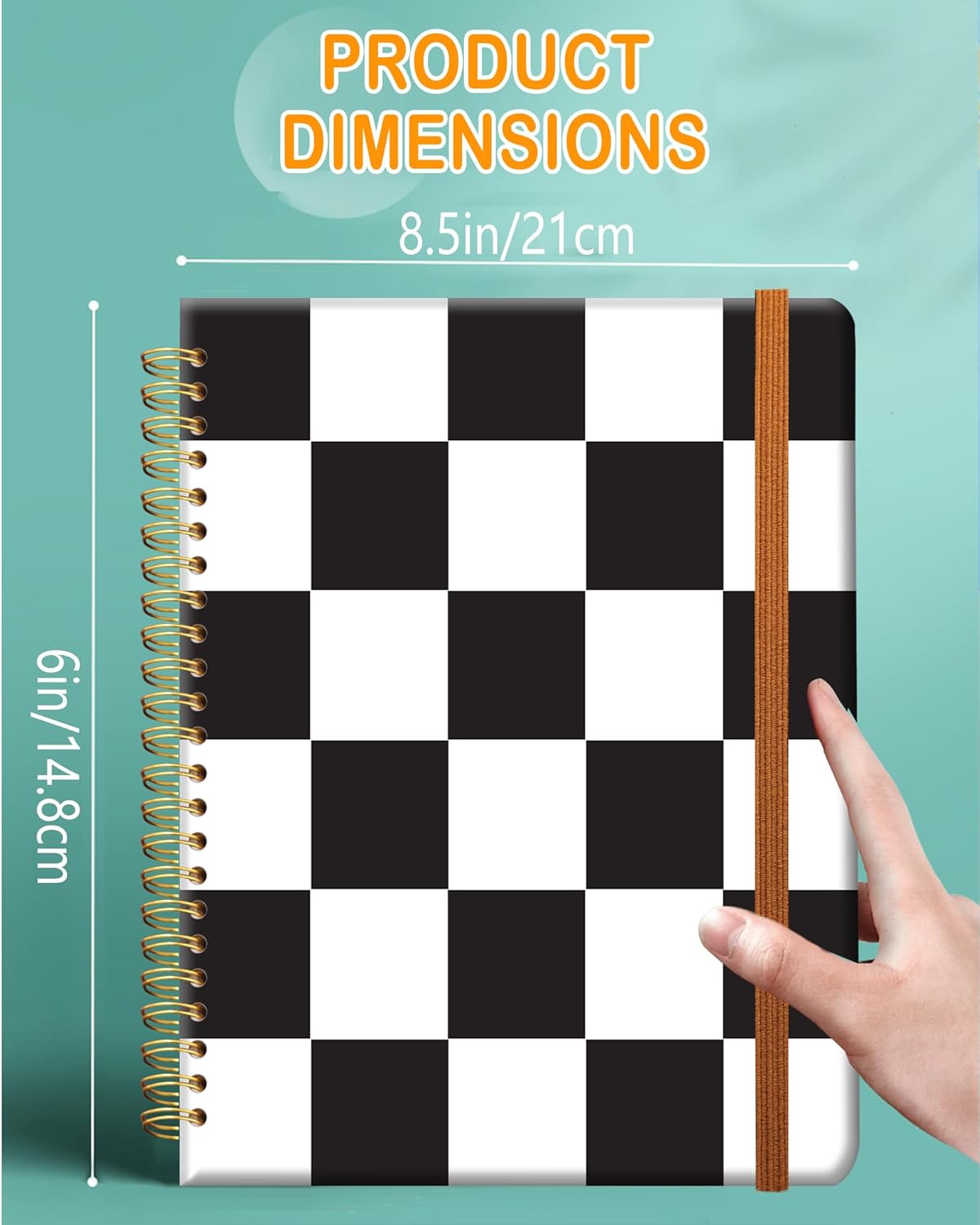 Ruled Spiral Writing Notebook,A5 Hardcover Lined College Journal for Women Lady,Fashion Puppy Watercolor Strong Twin-Wire Binding with Premium Paper,8.4" X 6",Perfect for School,Office,Home Gifts(Black White Checker)