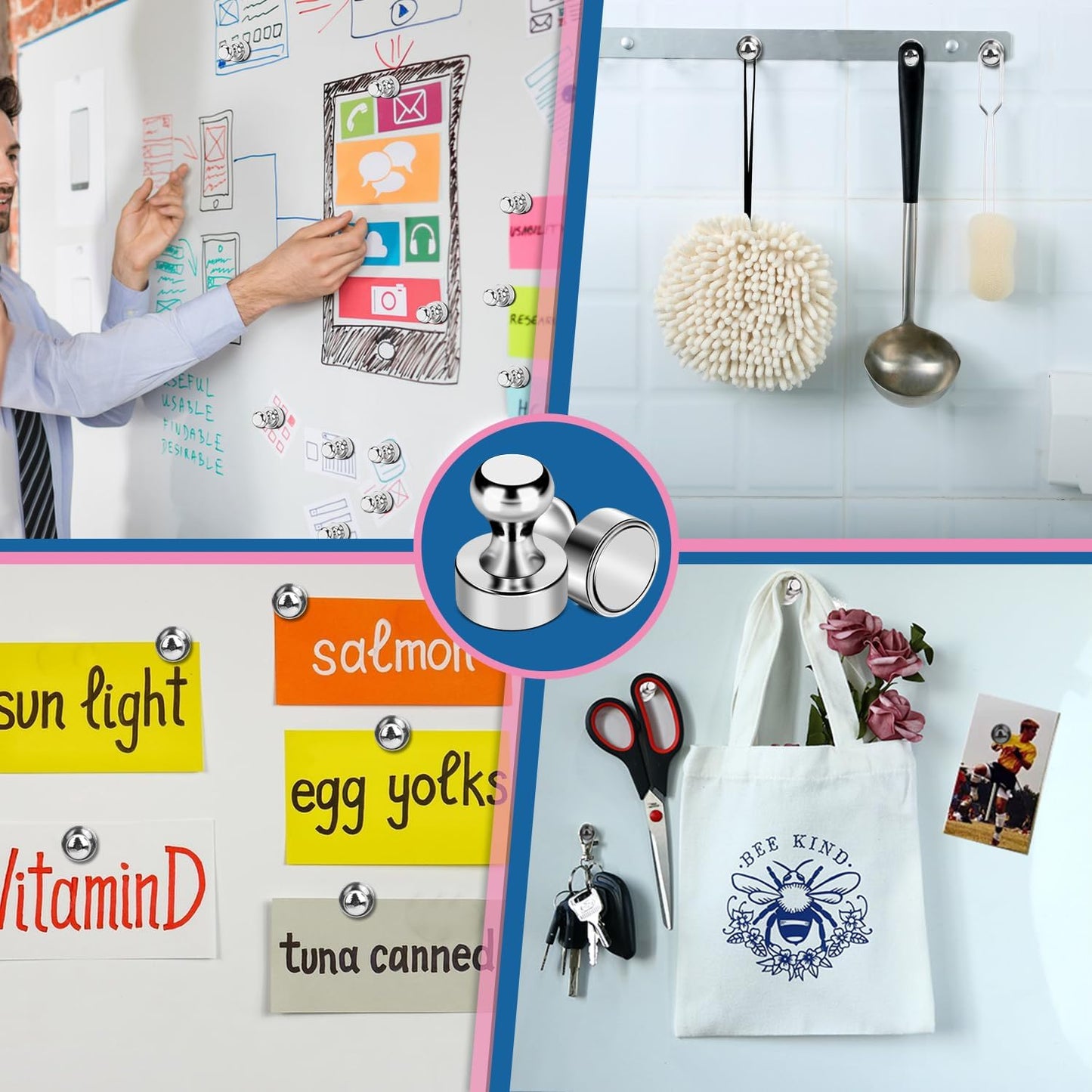 LOVIMAG Refrigerator Magnets, 28Pcs Strong Fridge Magnets for Refrigerator, Small Neodymium Magnets for Whiteboard, Metal Push Pin Magnets for Kitchen, Office, School, Locker, Map Decorative