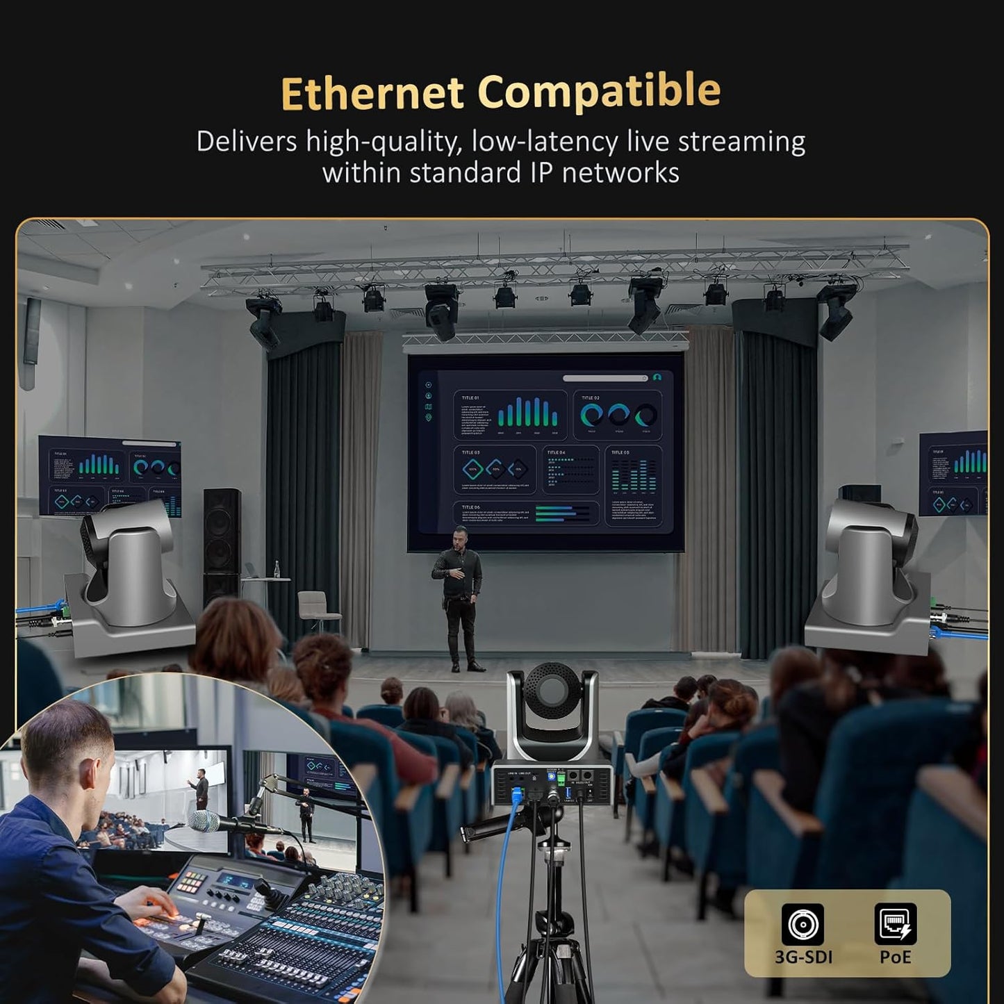NexiGo PTZ Camera 20X Optical Zoom with PoE HDMI/3G-SDI/USB/LAN IP Streaming Outputs, Auto AI Tracking for Video Conferencing Live Streaming Meeting Church Services Worship Skype Zoom Teams OBS