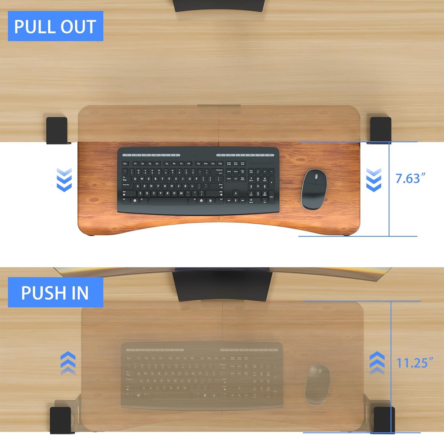 suptek Keyboard Tray Under Desk Pull Out with C Clamp Mount, Computer Keyboard & Mouse Tray, 25.6 (30 Including Clamps) x 11.8 inch Slide-Out Platform Computer Drawer for Typing, Dark Wood, DSF1SM
