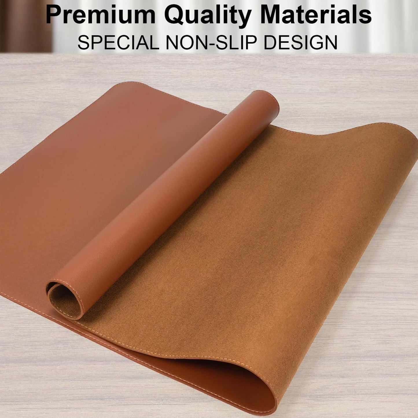 Leather Desk Pad Protector Large Mouse Pad, Stitched Locking Edge Laptop Computer Desk Mat Blotter, Non-Slip Waterproof Durable Writing Pad for Office and Home (Brown, 80 x 40cm)
