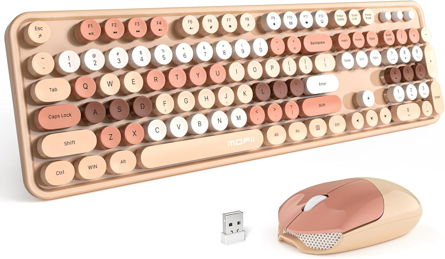 MOFII Wireless Computer Keyboard and Mouse Combo, Typewriter Full Size Keyboard with Number Pad and 2 in 1 USB Connected Mouse for PC Computer Laptop Desktop Windows (Milk Tea)