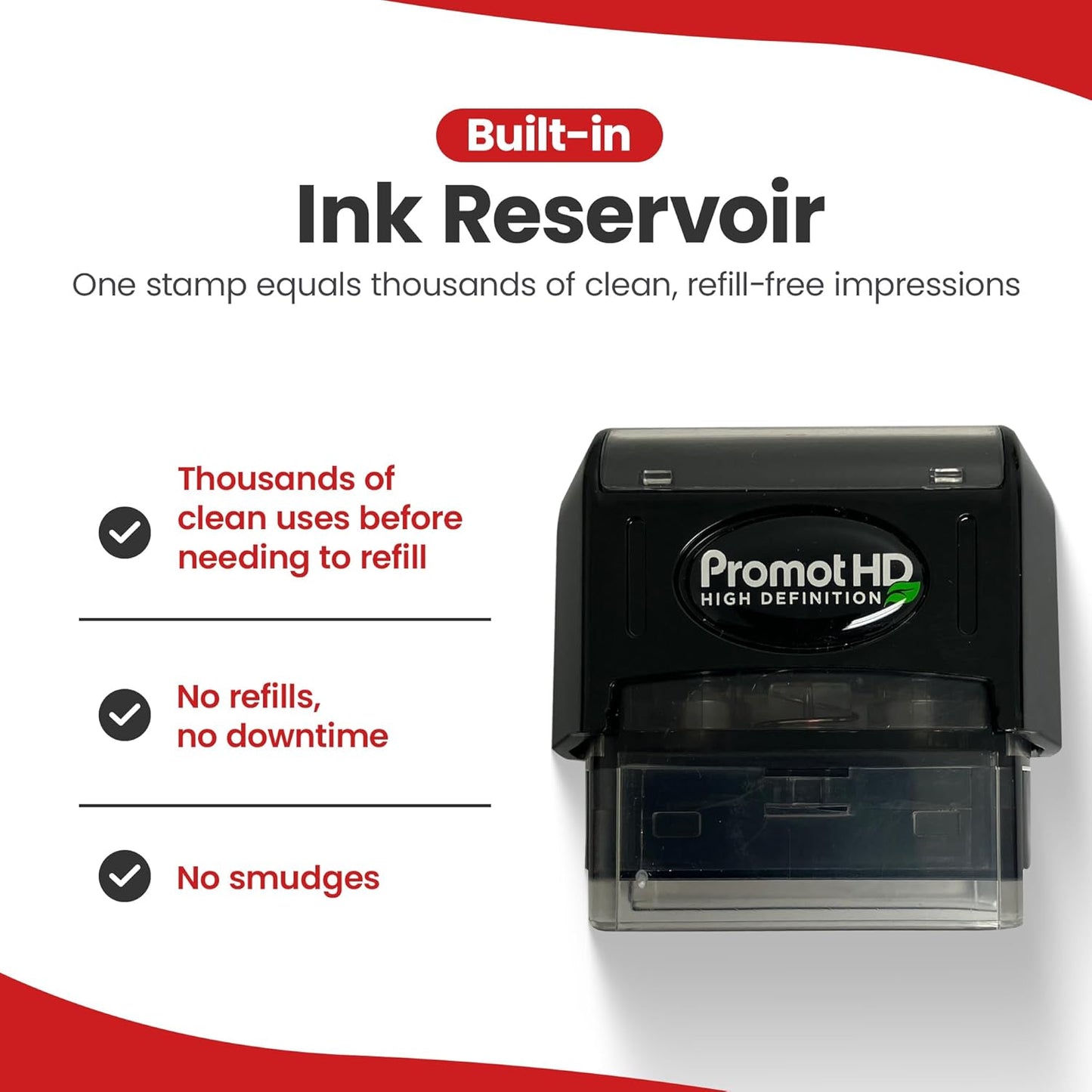 Promot Pre-Inked Custom Deposit Stamp - Personalized Text, Refillable Custom Stamp with Built-in Ink Reservoir, Easy 3-Step Re-Inking, Customized Rubber Stamp for Bank and Businesses (3-Lines)
