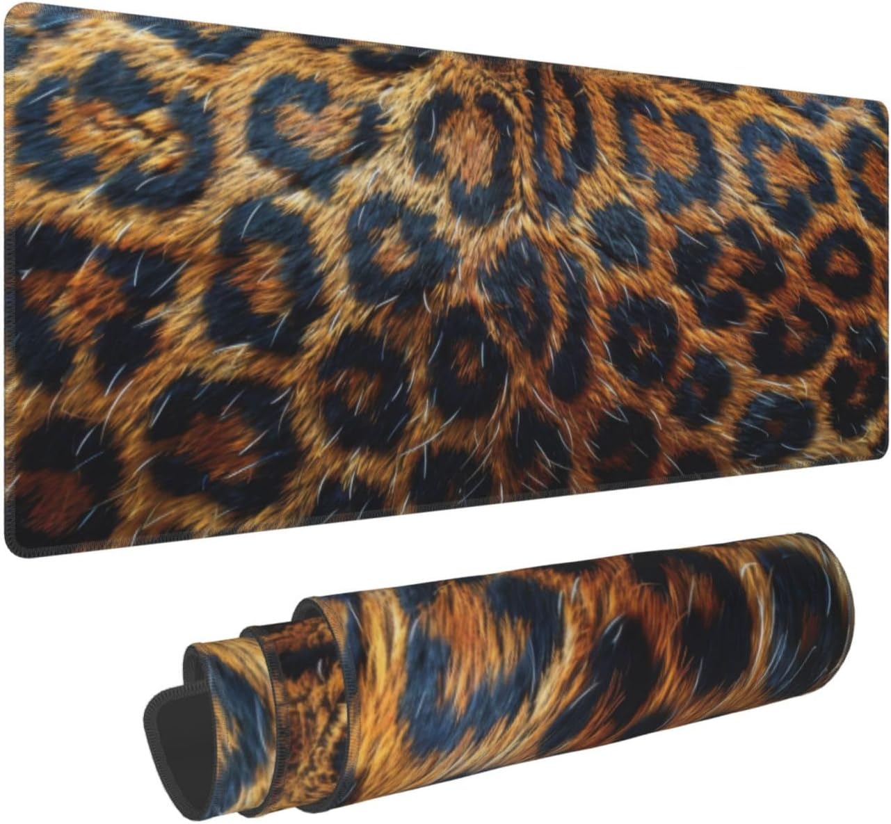 Gaming Mouse Pad, Large Non-Slip Rubber Base Mousepad, Keyboard Mouse Mat, Desk Pad with Stitched Edges, 31.5x11.8inch, Leopard-Skin Pattern