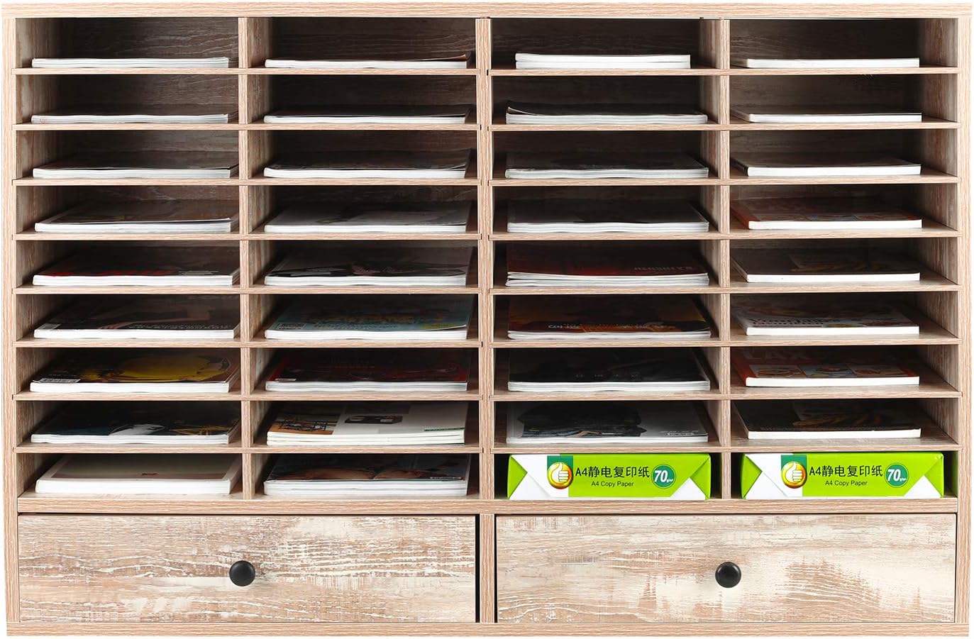 PAG Mail Sorter Organizer, Wood Literature Organizer, Student Mailbox for Classroom, Desktop Bill Paper Organizer for Office Home School, 38 Compartments, Retro White