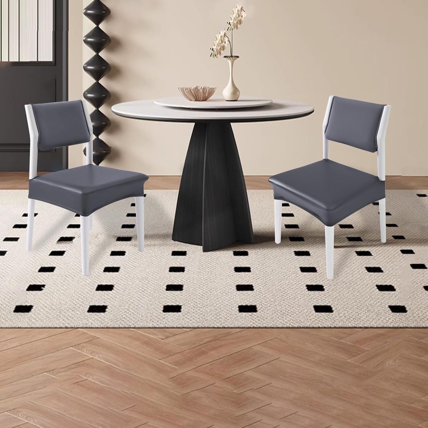 CWK Waterproof PU Leather Dining Chair Covers Set of 6 - Stretchable Chair Seat Slipcovers, Removable & Washable Protector for Dining Room,Home,Office,Wedding,Rear Covers (PU-Grey)