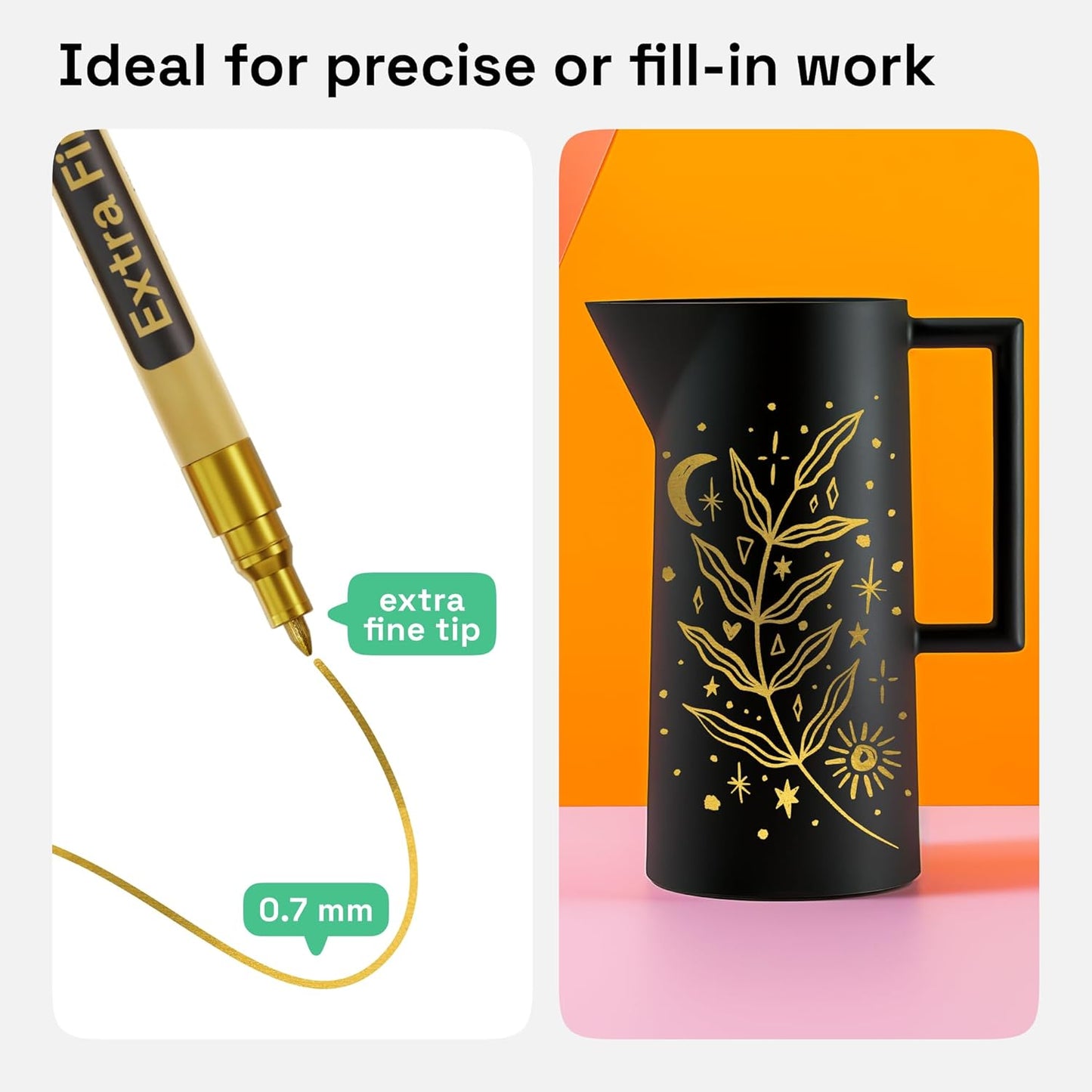 ARTISTRO 2 Gold Permanent Marker - Waterproof Markers for Tire, Fabric, Rocks, Glass, Ceramic, Wood, Paper - Oil Based Paint Pens - Extra-Fine Tip 0.7mm