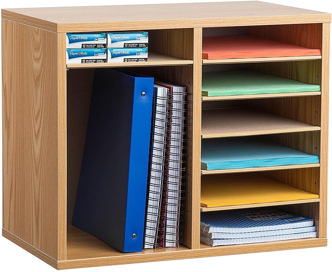 AdirOffice Wooden Adjustable Literature Organizer, 12 Compartment Office Mailbox, or Classroom Literature Organizer, Medium Oak