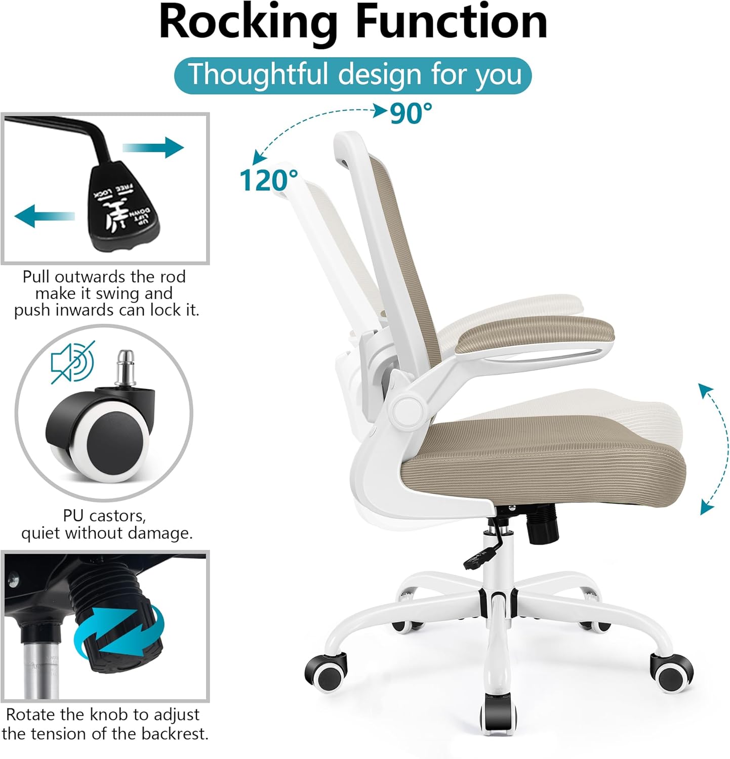 FelixKing Office Chair, Ergonomic Desk Chair Breathable Mesh Chairs with Adjustable High Back Lumbar Support Flip-up Armrests, Executive Swivel Comfy Task Computer Chairs for Home Office Khaki