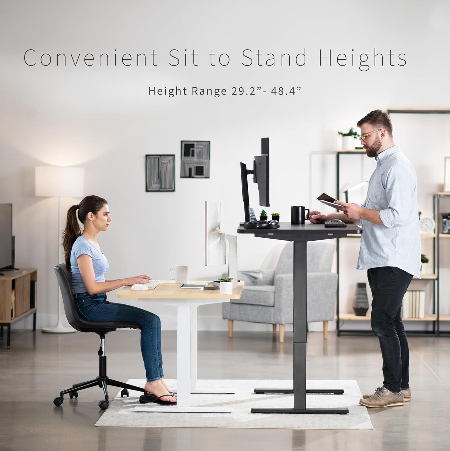 VIVO Electric 48 x 30 in Standing Desk, Memory Height Adjustment, 1B Series, One-Piece Black Top, Black Frame, DESK-KIT-1B5B