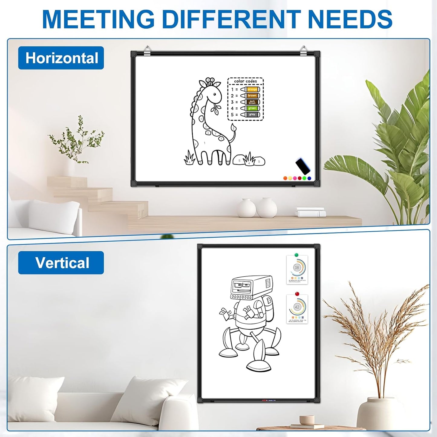 H-Qprobd White Board Dry Erase 4' X 3', Magnetic Dry Erase Board for Wall 48" X 36" Aluminum Frame, Hanging Whiteboard for Home, School, Office, Kitchen