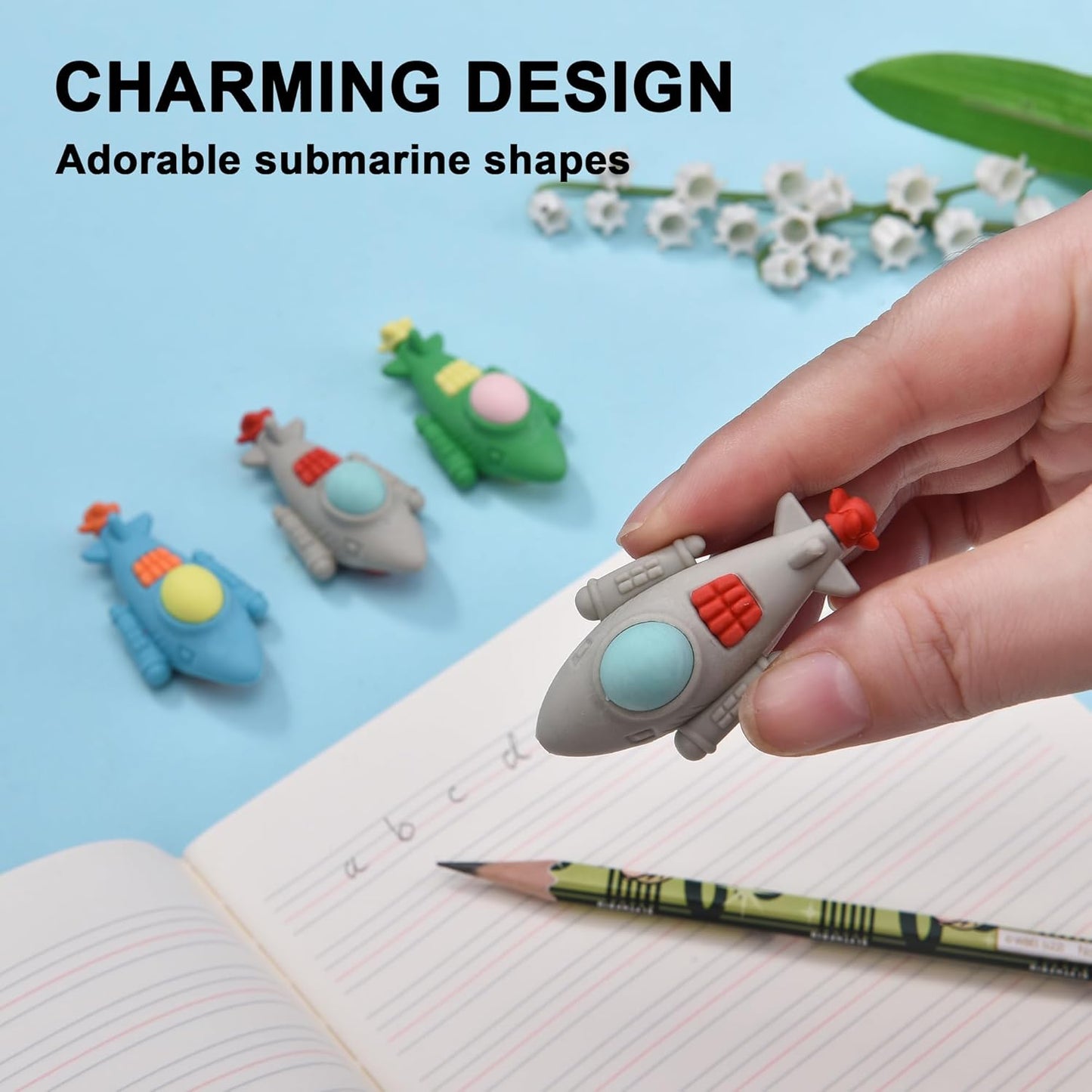 24Pcs Submarine Shape Erasers for Kids Bulk, Cute Puzzle Erasers Fun Take Apart Erasers for School Classroom Supplies Party Favors Military Enthusiasts