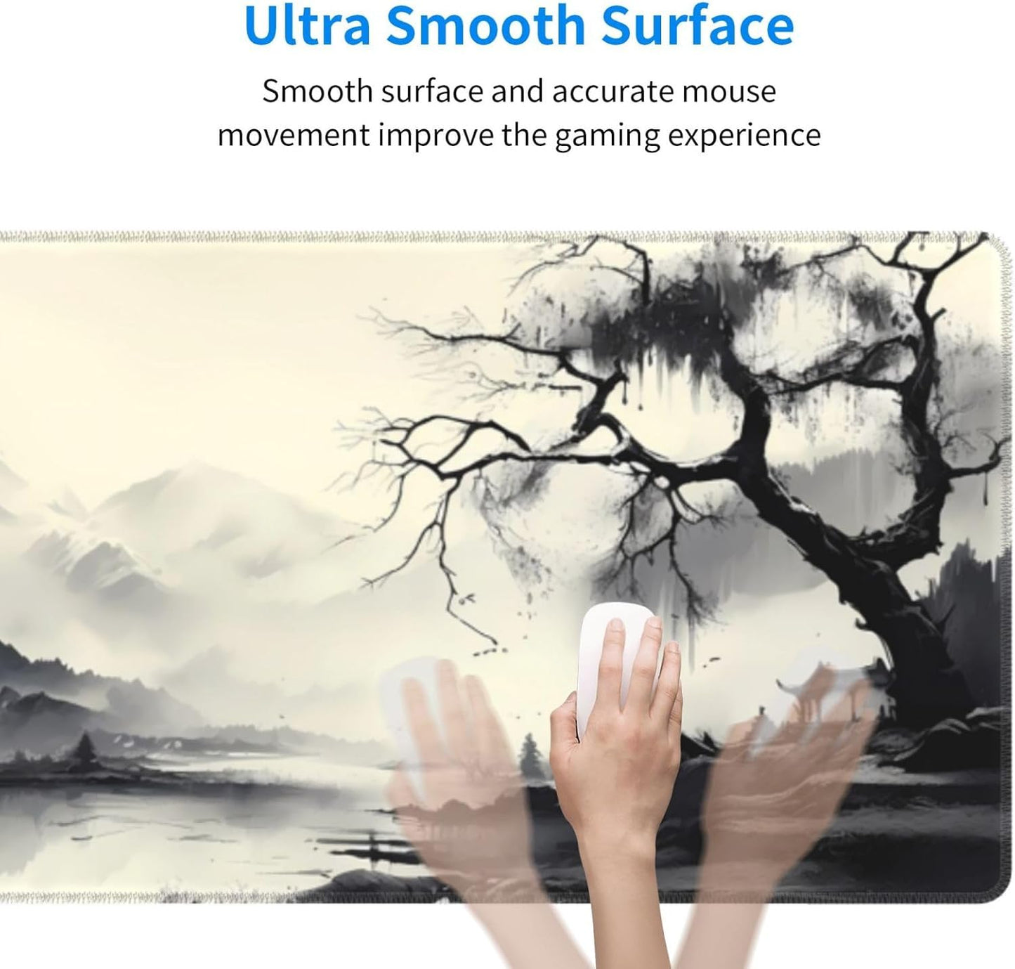 Gaming Mouse Pad Desk Pad,Extended Big Mouse Pad,31.5x11.8 Inch Long Computer Keyboard Mouse Mat Mousepad with 3mm Non-Slip Base and Stitched Edge for Gaming and Office… (wash painting2)