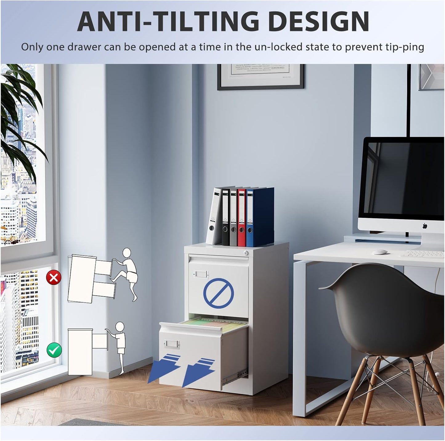 2 Drawer File Cabinet, Filing Cabinets for Home Office, Metal Vertical File Storage Cabinet with Lock, Locking File Cabinet for A4 Legal/Letter, 15" W x 17.7" D x 27.1" H, Assembly Required