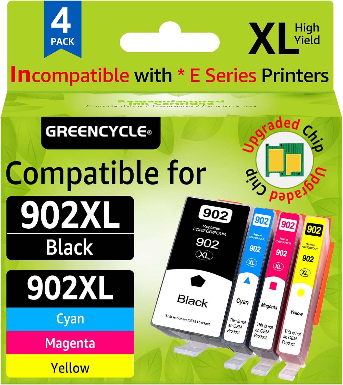 Upgraded 902XL Ink Cartridges Combo Pack Replacement for HP 902 902 XL Compatible with HP Officejet Pro 6968 6978 6970 Officejet 6950 6951 6962 Printer (1BK/1C/1M/1Y, 4 Pack)