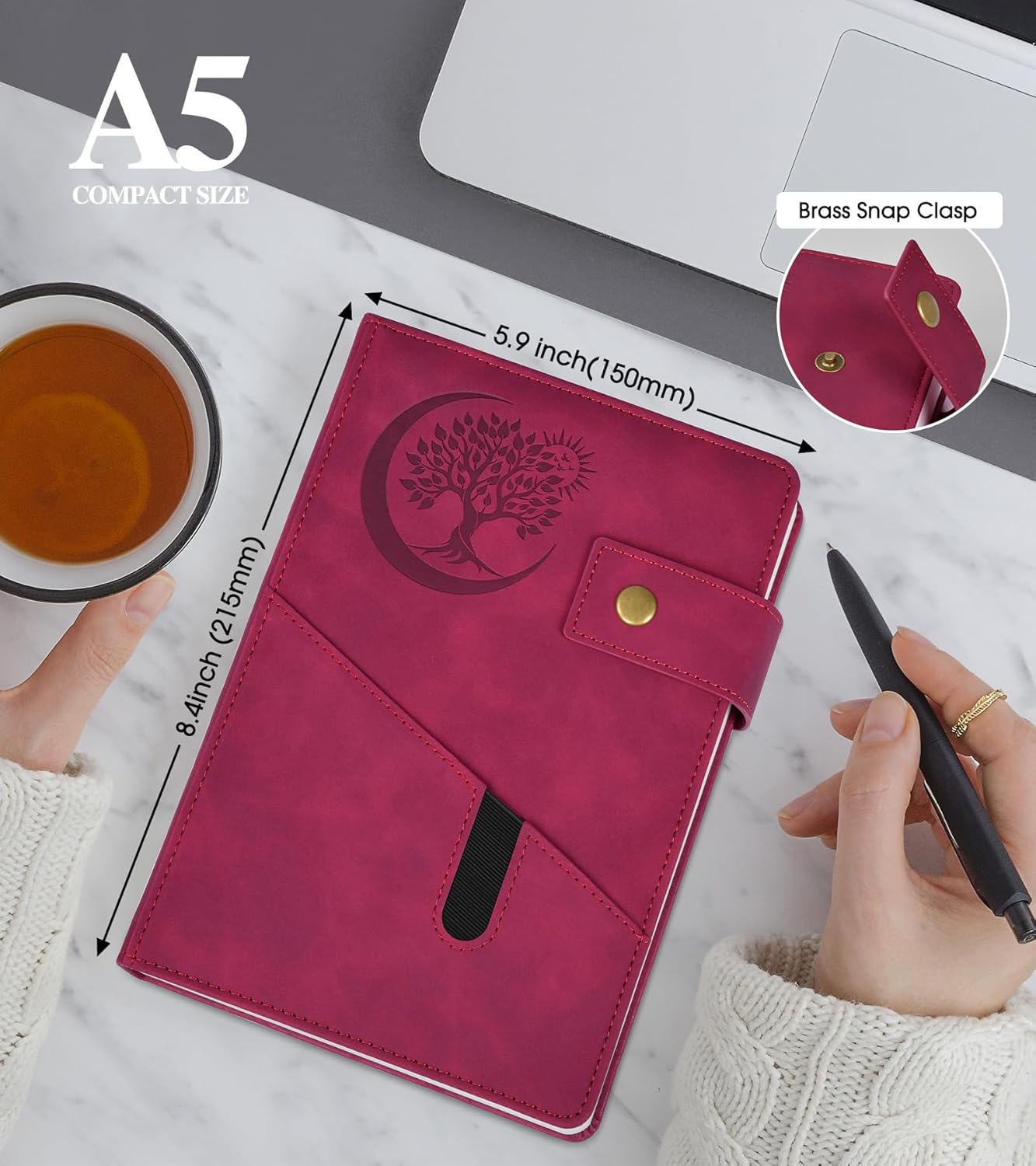 Lined Journal Notebook for Men, A5 Leather Journals for Writing Women, Hardcover Notebooks for Work,School,Note Taking,Travel,Business,Personal daily Diary,200 Page College Ruled (5.9" x 8.4")