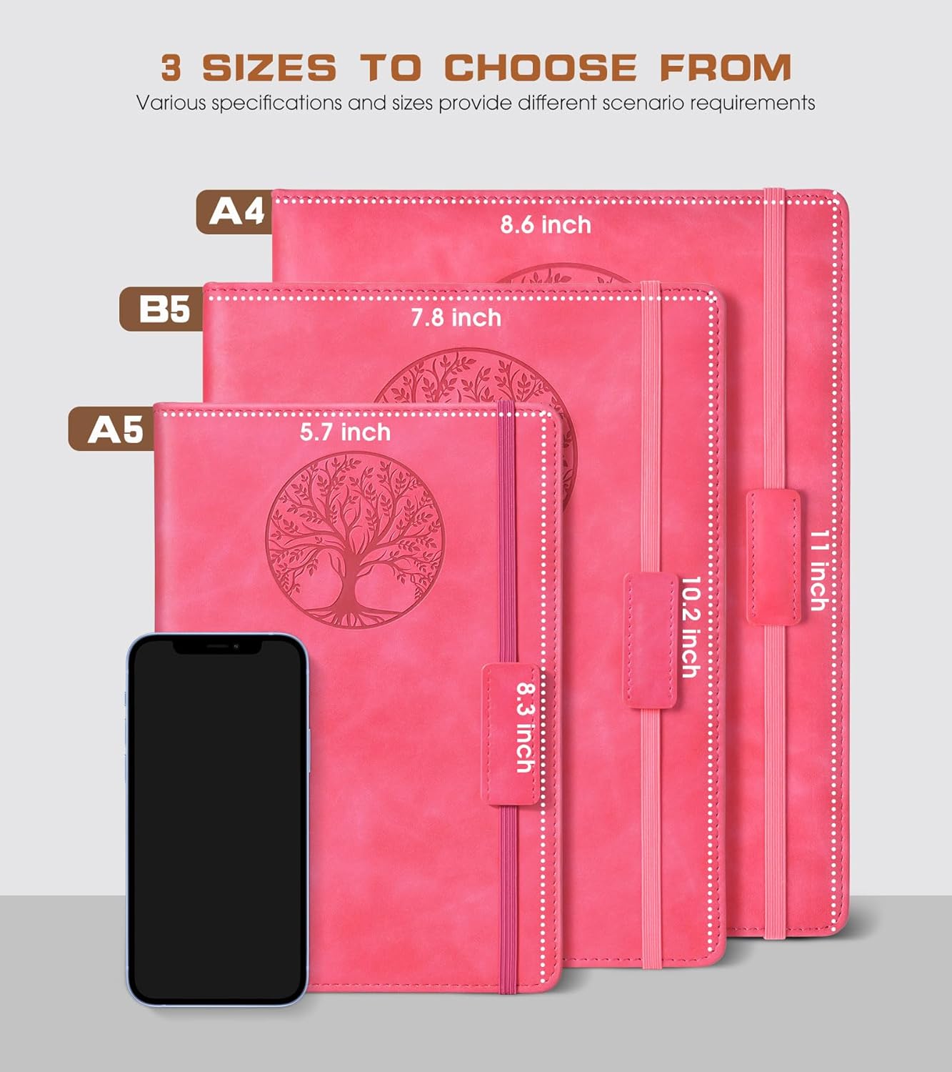 Lined Journal Notebook for Women Men,256 Pages A4 Large Hardcover Leather Journals for Writing,Travel,Business,Work,School,College Ruled Notebooks for Note Taking,Diary Notepad 8.6"×11" (pink)