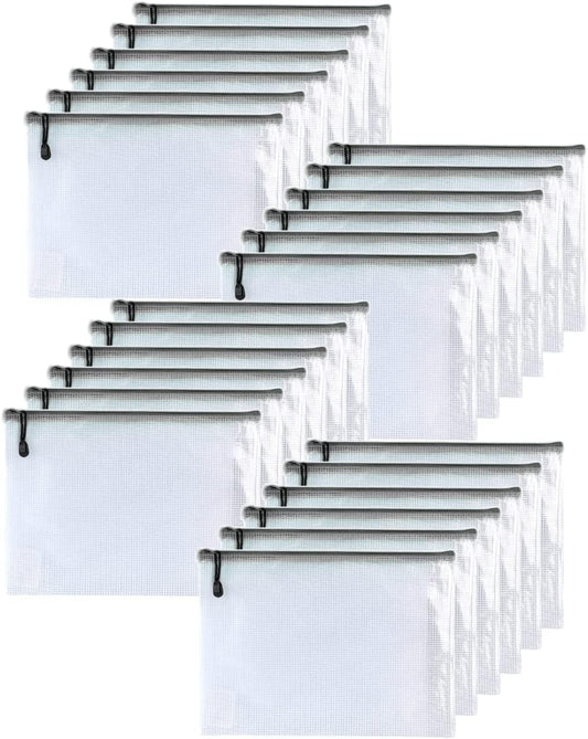 Oaimyy-24PCS-7 x 11" inches-Mesh Zipper Pouch, Plastic Zip File Folders Puzzle Bags for Organizing,for Office Supplies,Travel,Home Storage-Black