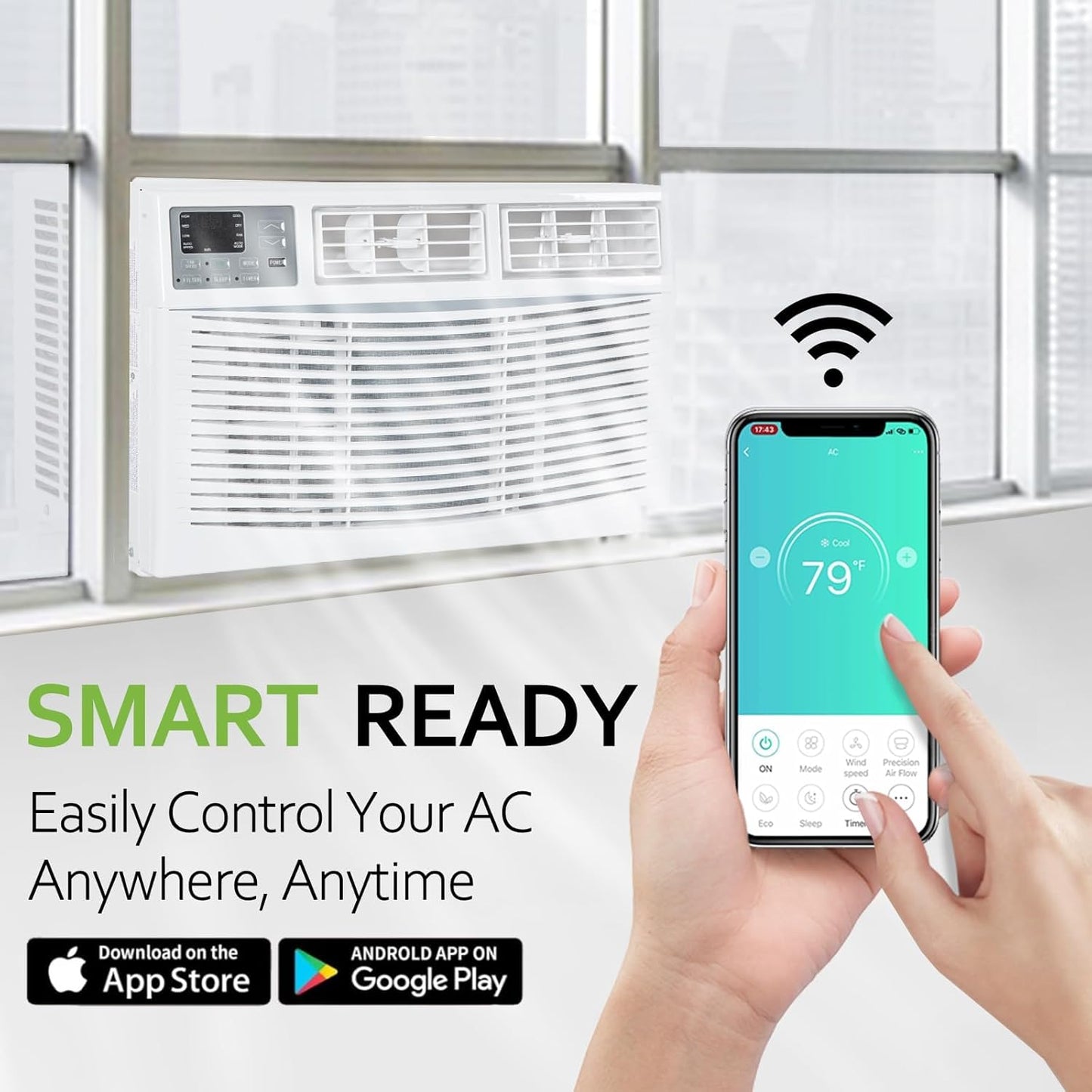 WiFi Enabled 8,000 BTU Window Air Conditioner, Smart Window AC Unit with Remote and Washable Filter, Energy Saving AC for Home, Bedroom, Cools up to 350 Sq. Ft