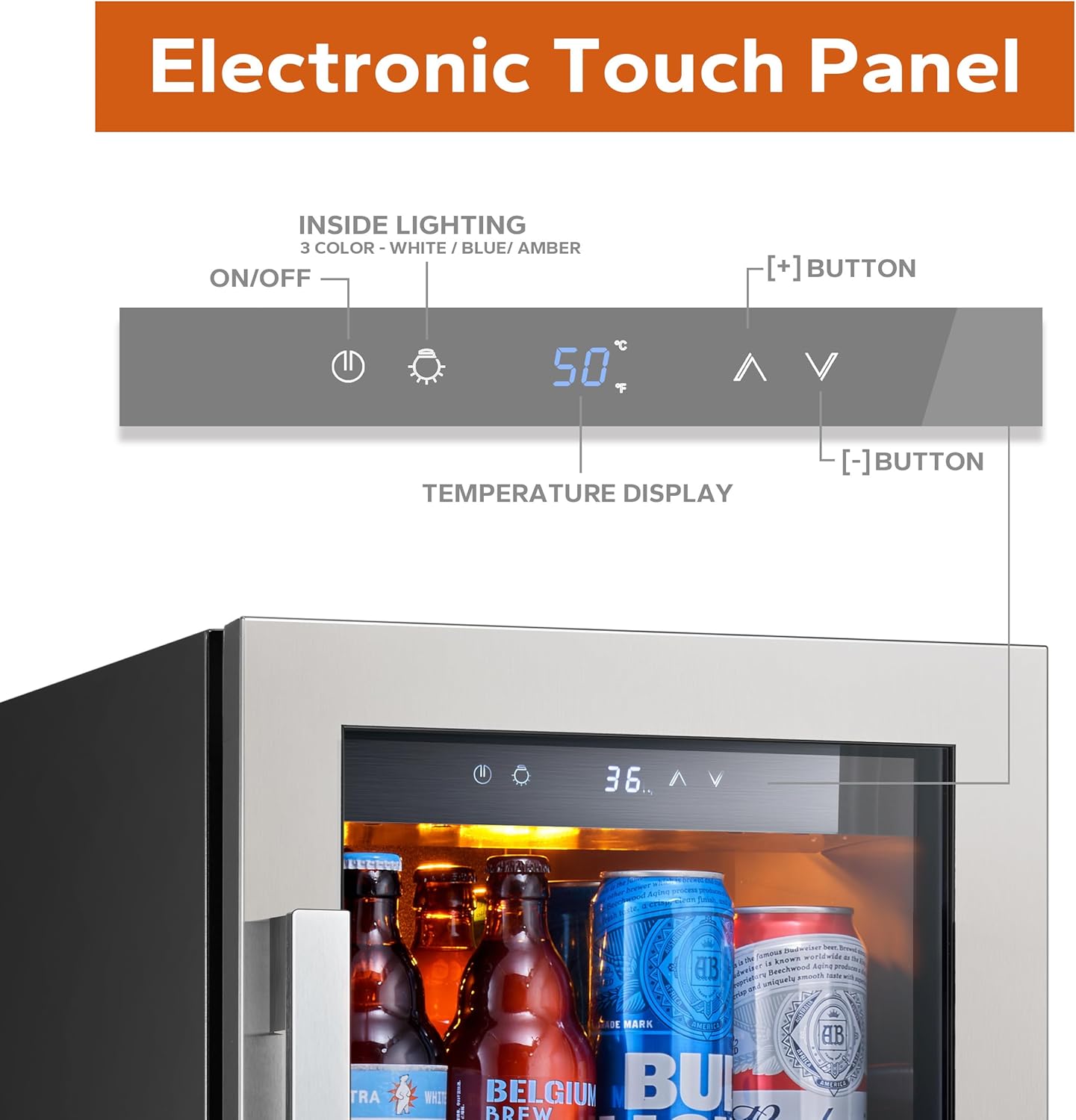 Ca'Lefort 15 Inch Beverage Refrigerator - 80 Can Small Beverage Fridge, Drink Fridge Glass Door 3 LED 34°F -54°F Beverage Cooler Built-in or Freestanding, Perfect for Home/Kitchen(3.0 cu.ft)