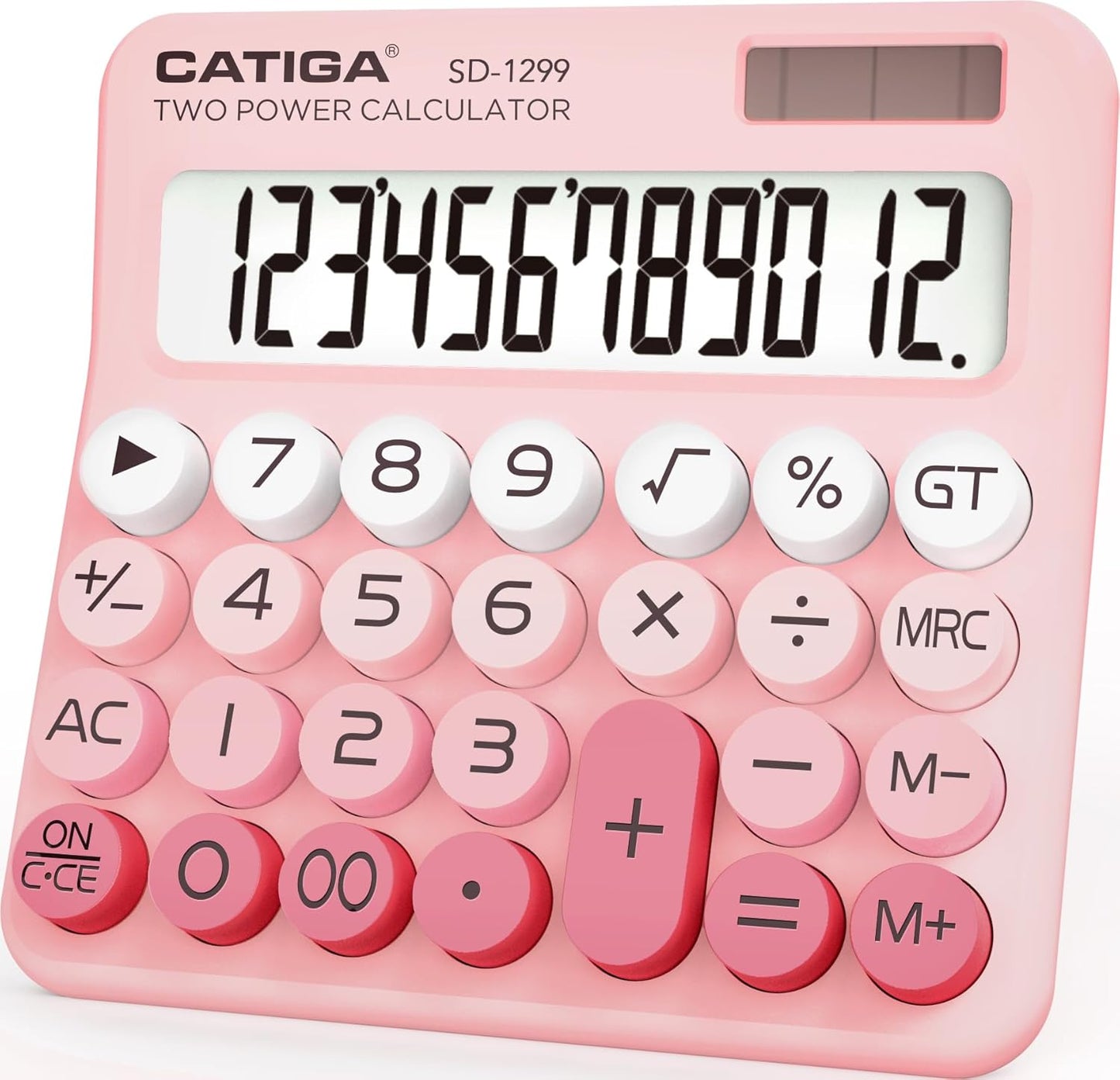 CATIGA Mechanical Switch Calculator with Solar and Battery Dual Power, 12-Digit Large LCD Display, Aesthetic and Cute Desktop Calculator with Big Button, for Home, School and Office Use, SD-1299