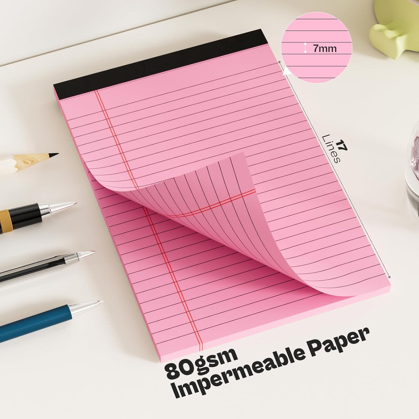 360 Sheets Pink Note Pads 5" x 8" Pack of 12 Small Legal Pads College Ruled Lined Paper with Micro-Perforated Writing Notebook 30 Sheets per Pad Small Notepad for School, Office & Home Supplies