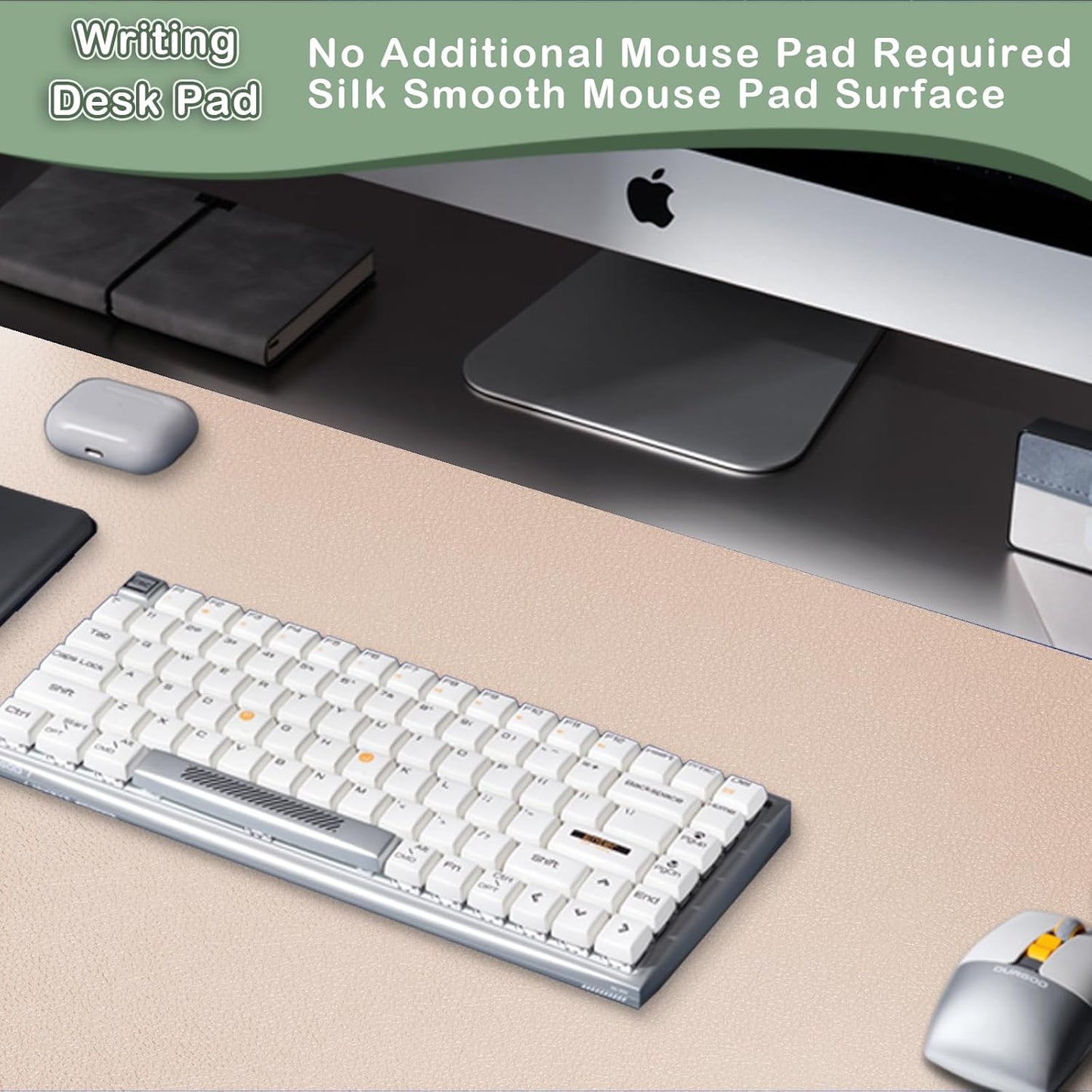 Boutilon Leather Desk Pad Protector,Non-Slip Mouse Pad,Laptop Desk Pad,Office Mouse Mat,Waterproof Leather Desk Blotter,Desk Writing Pad for Office and Home (XXXL-Beige,47"x 24")