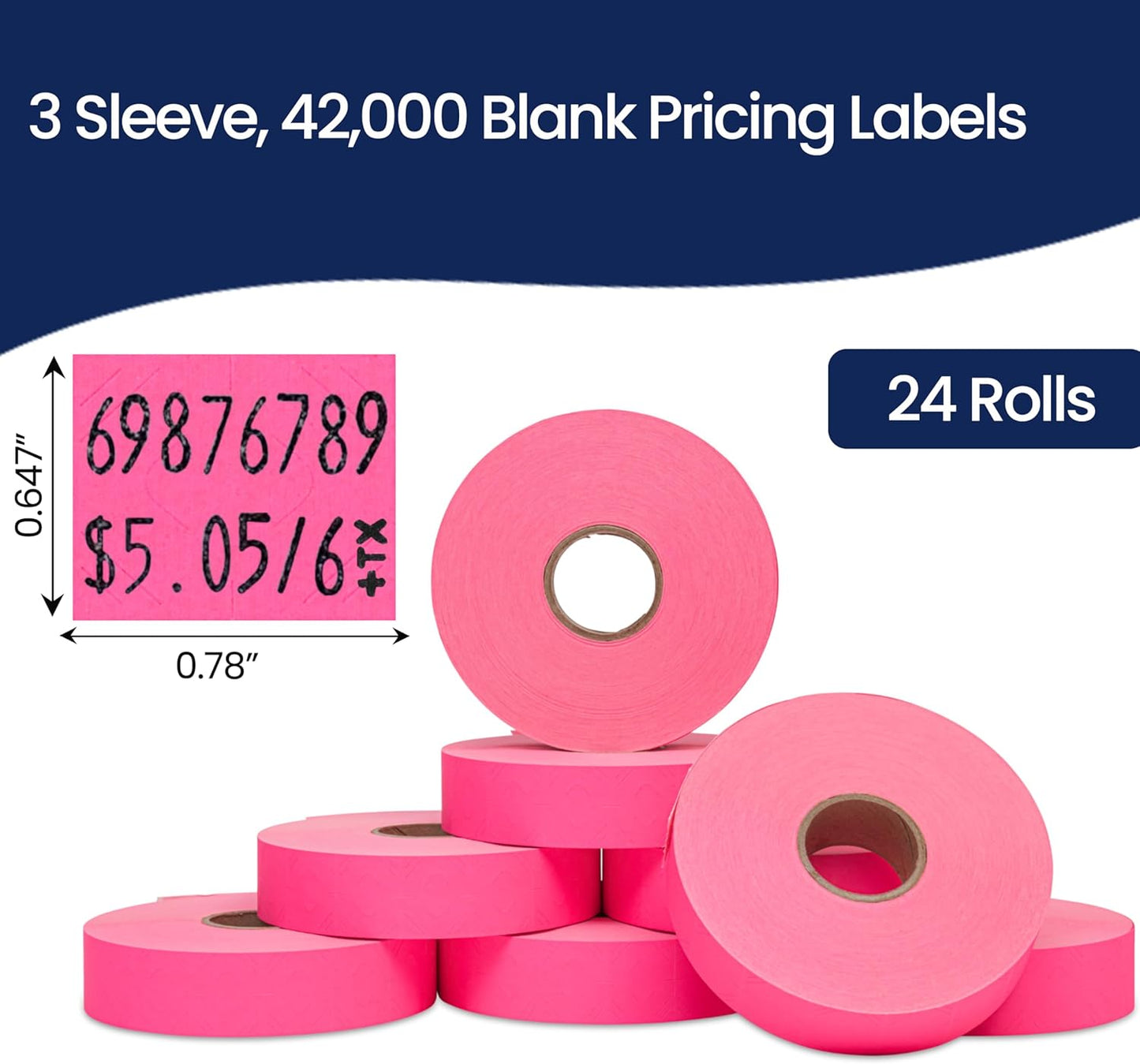 Perco Fuorescent Pink Pricing Labels for Monarch 1136 Price Gun – 3 Sleeves, 24 Rolls Value Pack - 42,000 Price Marking Labels – with Ink Rolls Included