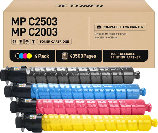 MP C2003 C2503 High Yield Toner Cartridge Set 4-Pack Black Cyan Magenta Yellow Replacement for Ricoh 841918 841921 841920 841919 Toner Aficio C2003 C2503 C2004 C2504 C2004ex C2504ex Laser Printer Ink