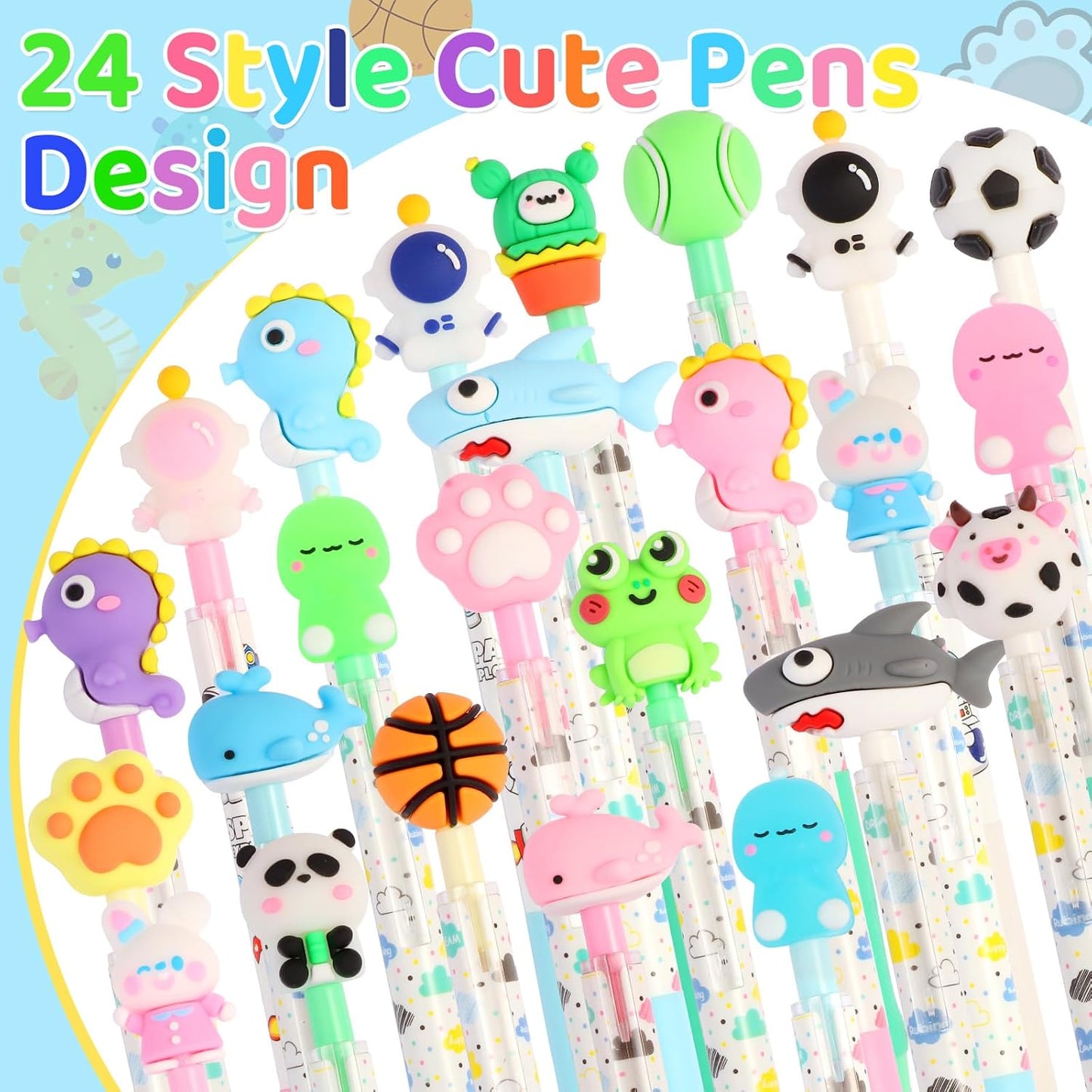 LiYiQ 24 PCS Erasable Pens Fun Cute Pens for kids Fidget Pens Blue Pens Kawaii Pens Stress Relief Rotating Pen for School, Office, Home Supplies