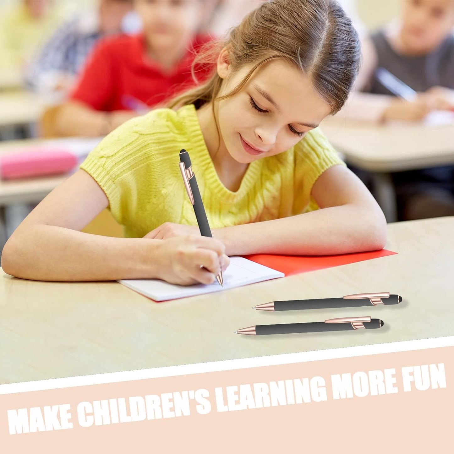 8 Pcs Blue Ink Ballpoint Pen with Stylus Tip 2 in 1 Stylus Ballpoint Pen Metal Pens Stylus Pen for Touch Screens School Office Coworkers (Gray Rose Gold)