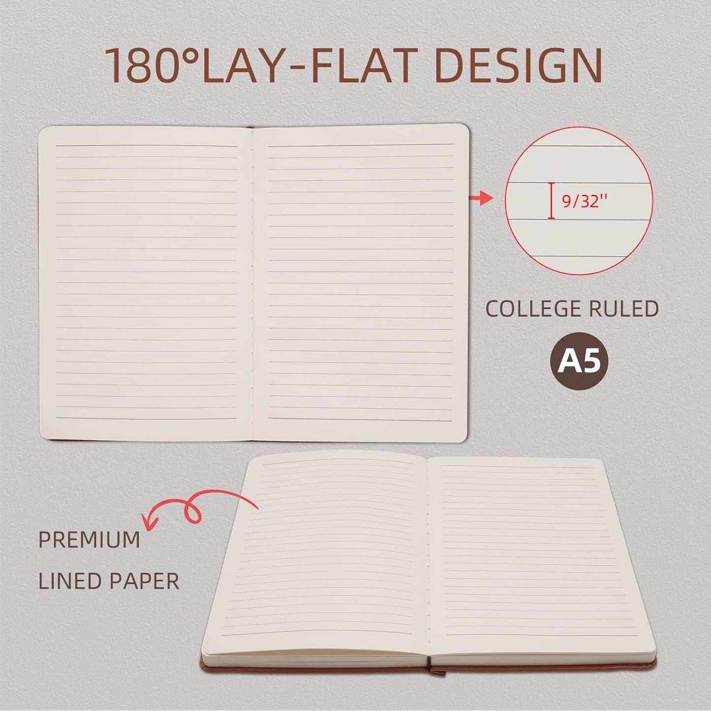 Lined Notebook Journal for Women Men 320 Pages A5 Hardcover Leather with Pen Holder College Ruled Journals for Work Note Taking Travel School Navy Blue