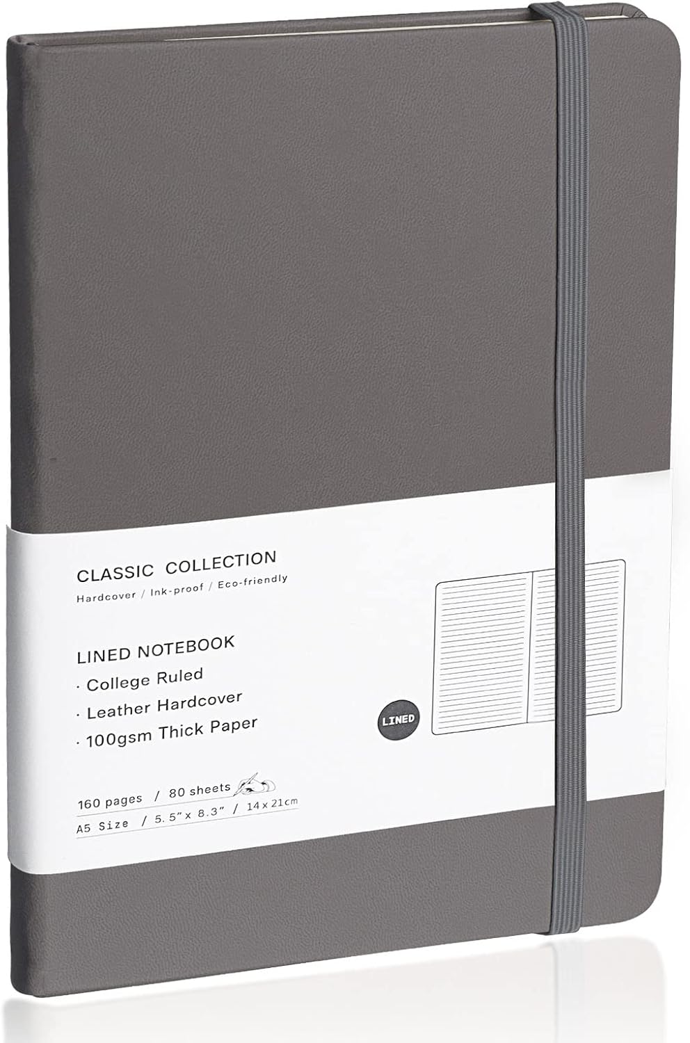 Lined Journal Notebook, (Dark Gray), 160 Pages, Medium 5.7 inches x 8 inches - 100 gsm Thick Paper, Hardcover