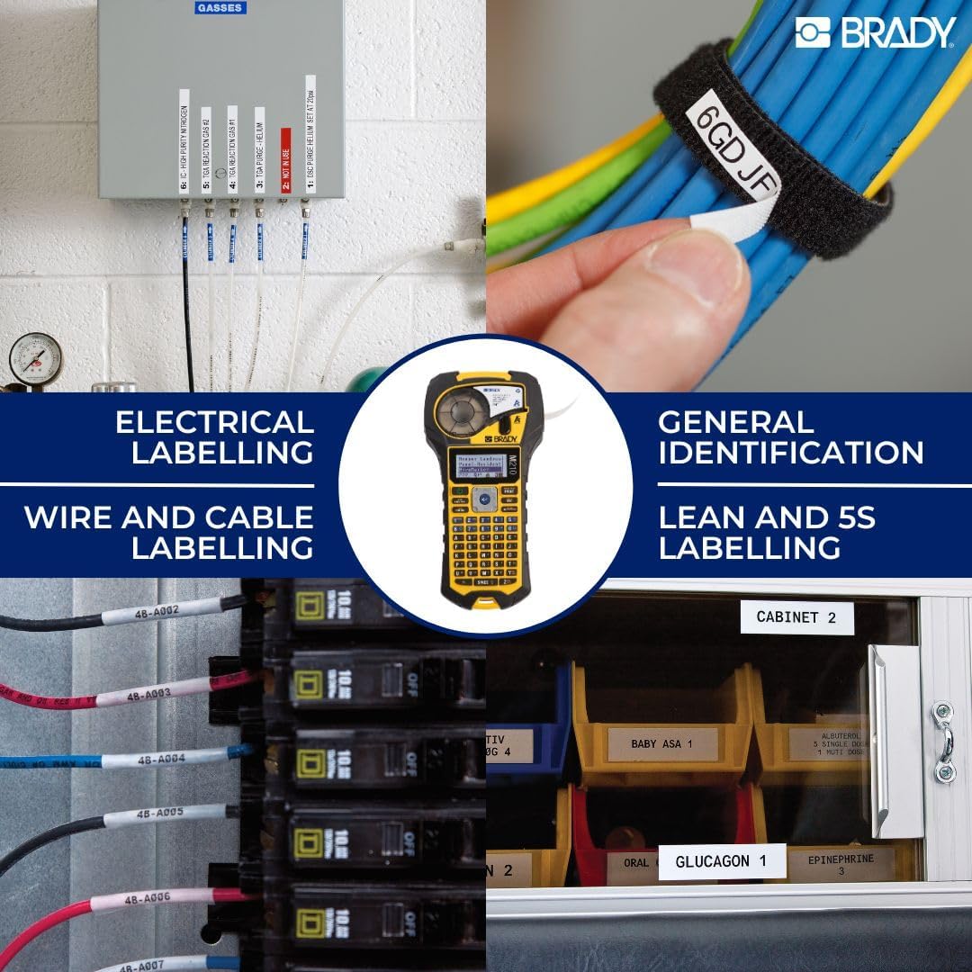 Brady M210 Portable Label Printer with Rubber Bumpers, Multi-Line Print, 6 to 40 Point Font (Replaces BMP21-PLUS Printer), Yellow/Black, 9.5 in H x 4.5 in W x 2.5 in D