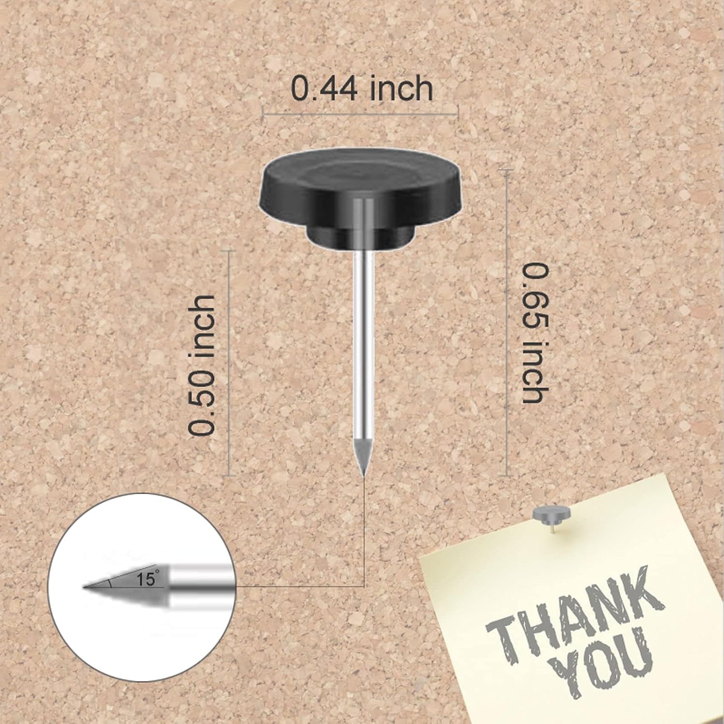 Black Push Pins for Cork Board,Flat Thumb Tacks for Wall Hangings,120 Pcs Flat Head Push Pins for Bulletin Board Plastic Thumb Tacks Steel Point in Reusable Box