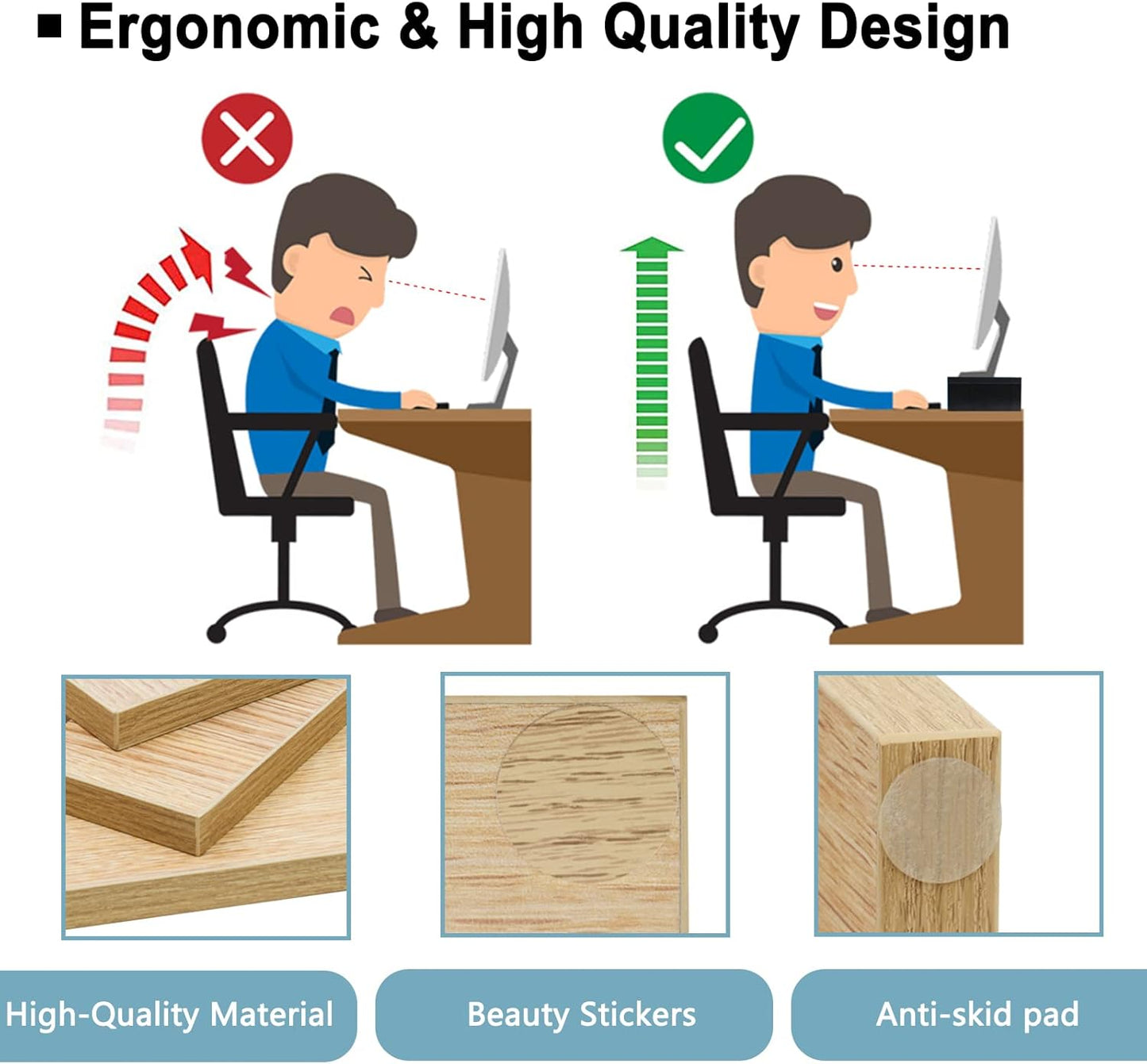 TEAMIX 2 Pack Monitor Stand Riser-20 inch, Wooden Desktop Riser for TV/PC/Laptop/Printer, Cozy Monitor Riser with Storage, Computer Stand Space-Saving