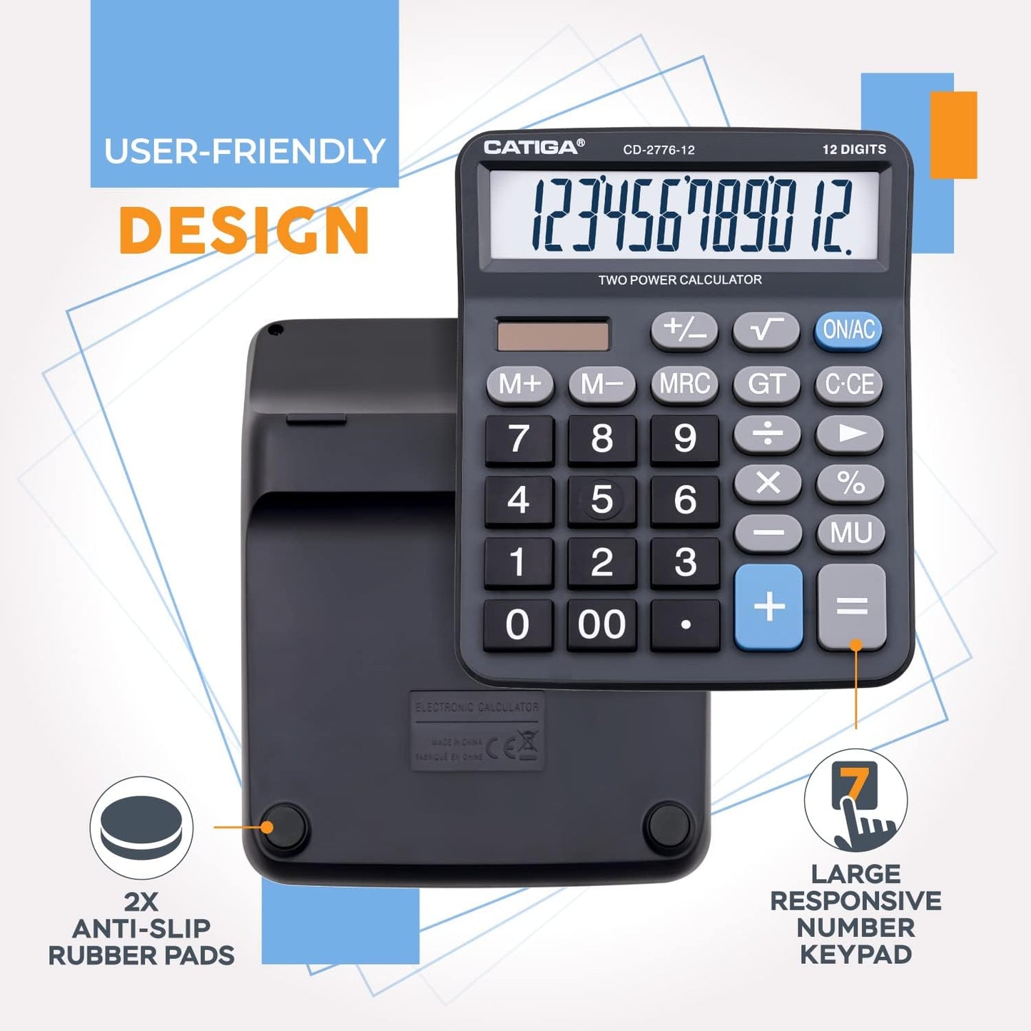 Premium Commercial 12-Digit Large Desktop Calculator with Huge 5-Inch LCD Display Screen, Giant Responsive Buttons, Battery and Solar Powered, Perfect for Home/Office Accounting Finance Use, CD-2776