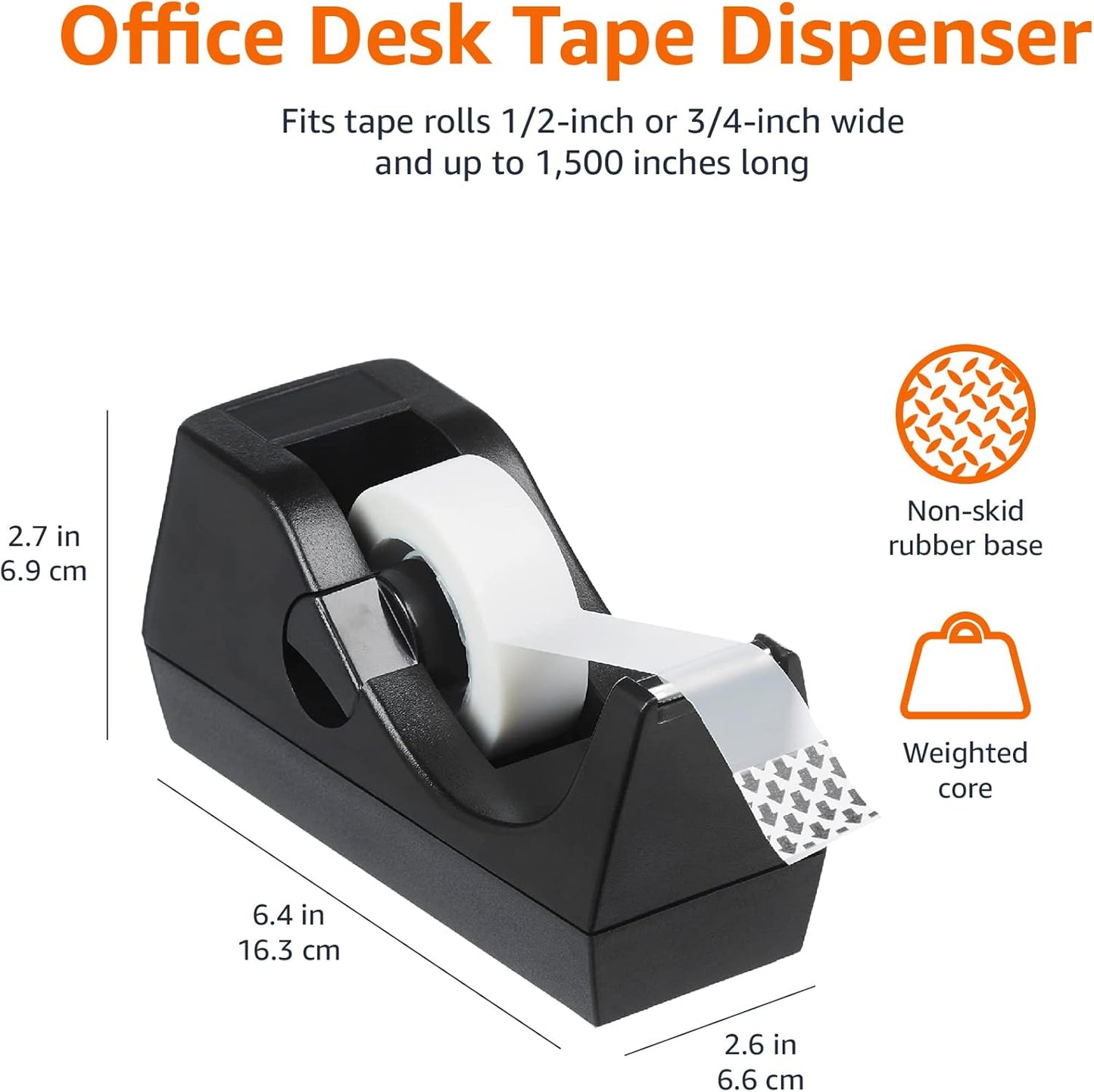 Amazon Basics Weighted Office Desk Tape Dispenser - 3-Pack