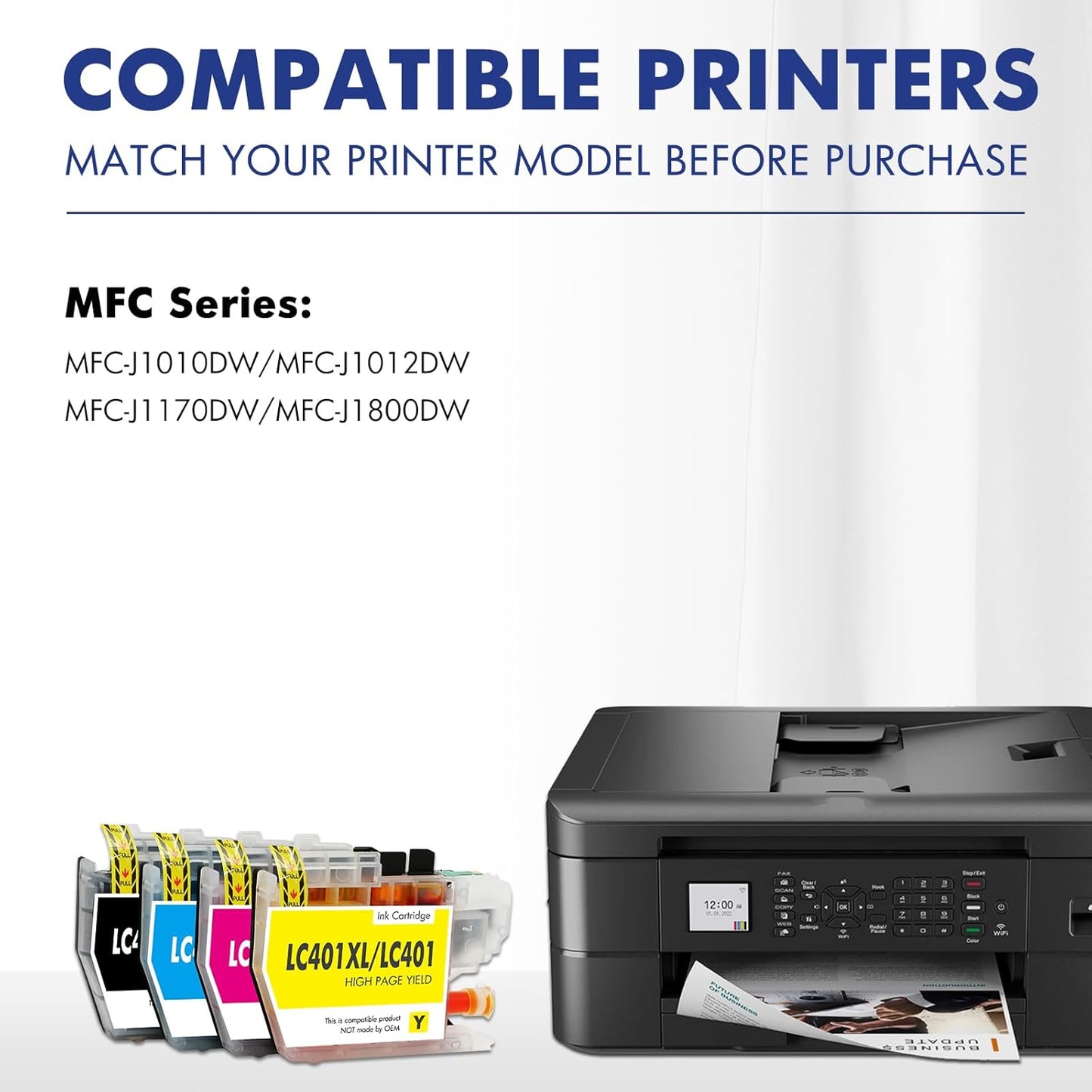 LC401XL LC401 MFC-J1010DW Ink Cartridges for Brother Printer LC 401 401XL for MFC-J1010DW MFC-J1170DW MFC-J1012DW MFC-J1800DW MFC J1010DW - 4 Pack High Yields Black Cyan Magenta Yellow