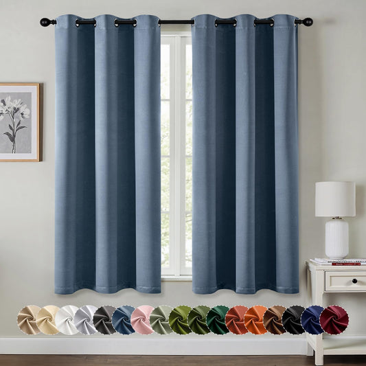 MIULEE Stone Blue Blackout Curtains - Thermal Insulated Bedroom Curtains Room Darkening Drapes for Living Room Kitchen Grommet Top Light Blocking Window Treatment, 40 x 54 Inches Long, 2 Panels