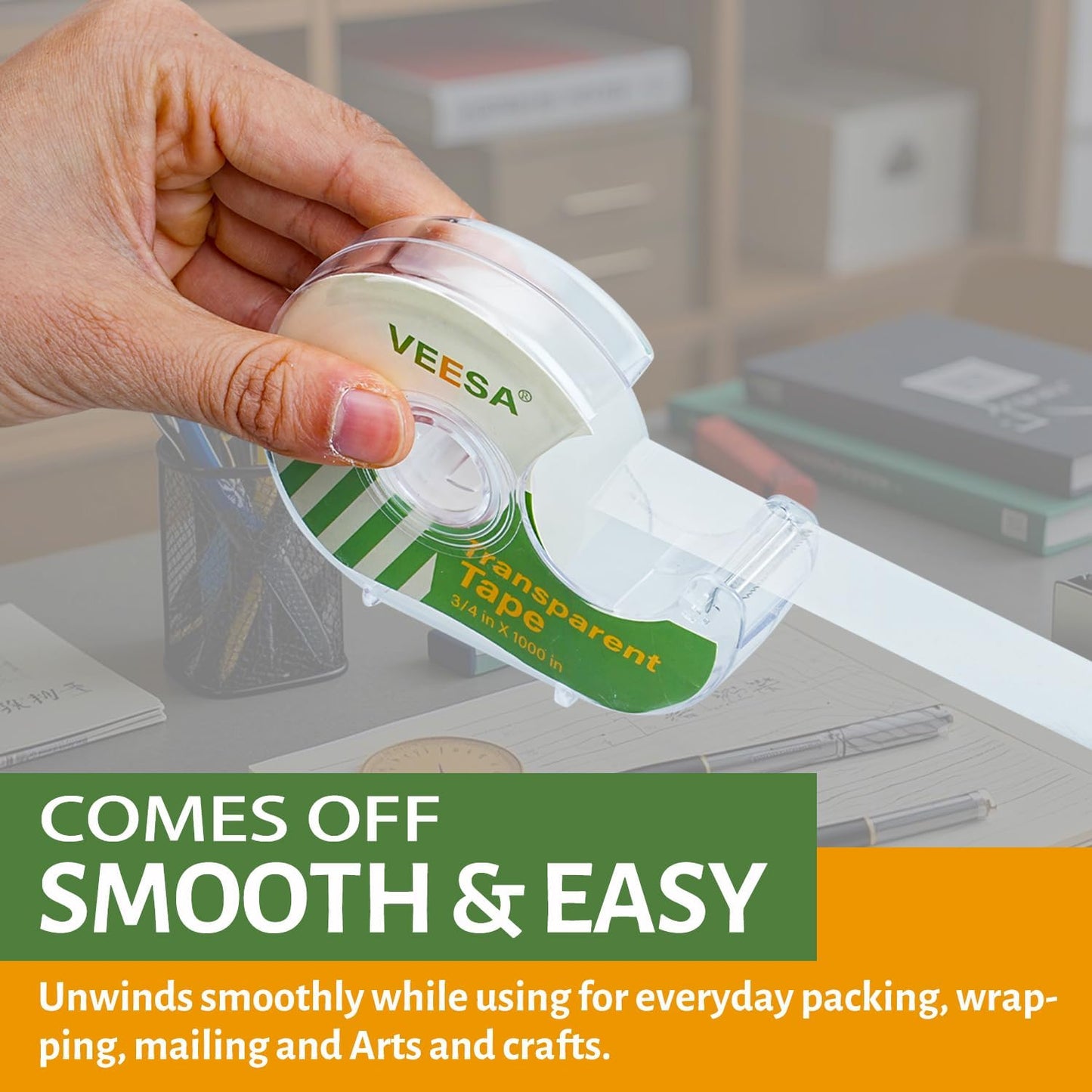 VEESA Transparent Tape with Dispenser, 3/4 x 1000 Inches, 12 Rolls Clear Tapes and Refillable Dispensers, Office Tape Rolls with Dispenser Bulk for Craft Jobs, Home & School Supplies