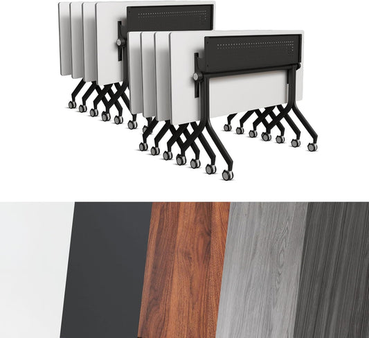 Conference Room Table, Folding Conference Tables,Thicken Grey Tabletop,Flip Top Wooden Seminar Meeting Room Table for Conference Room Offices (8, Black Drawer, 47.2“)