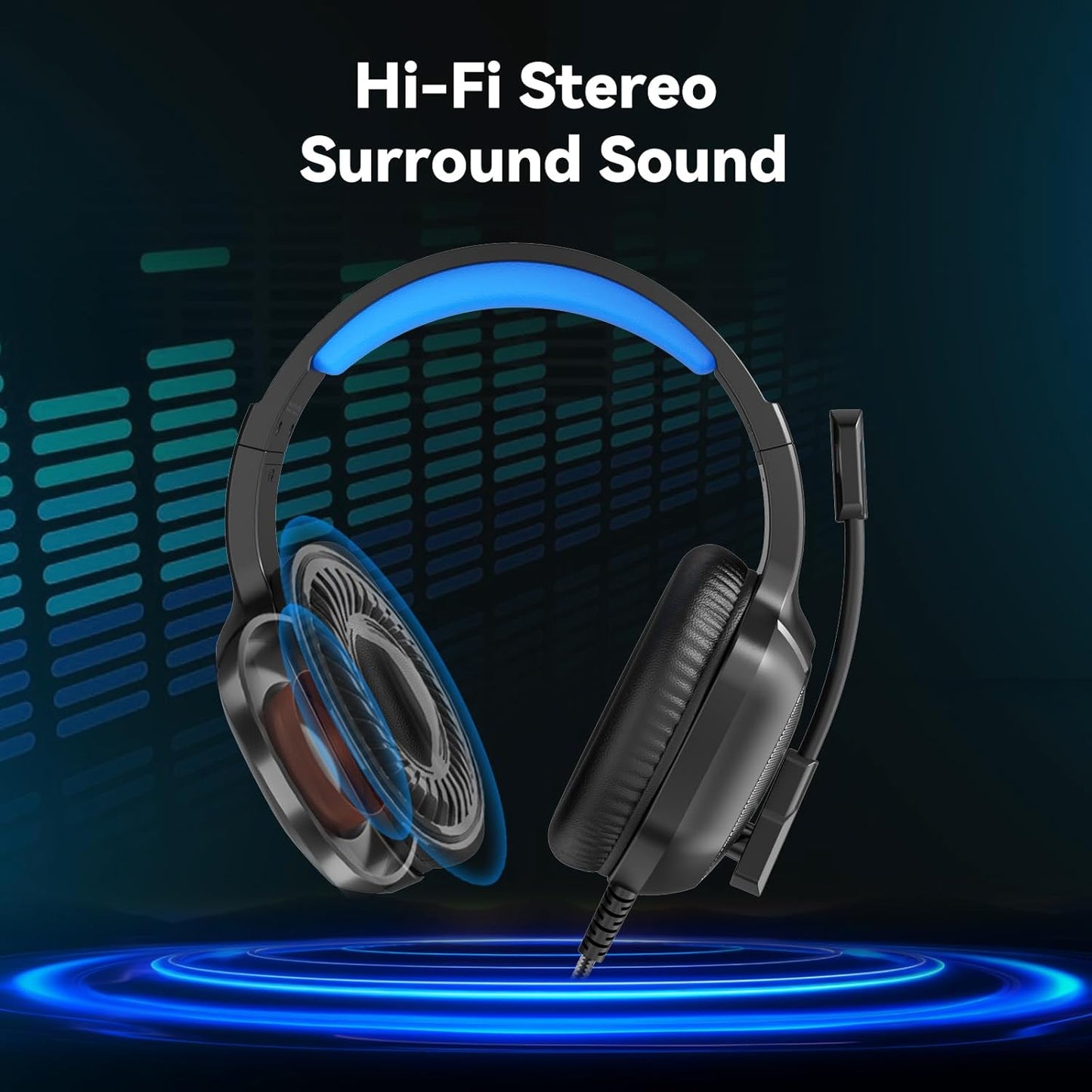 A36 Gaming Headset with Microphone for Pc, Xbox One Series X/s, Ps4, Ps5, Switch, Stereo Wired Noise Cancelling Over-Ear Headphones with Mic for Computer, Laptop, Mac, Nintendo, Gamer (Blue)