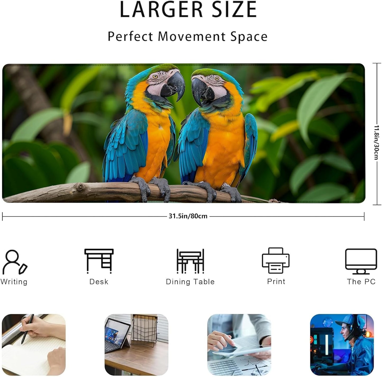 Blue and Gold Macaw Gaming Mouse Pad Gifts 31.5" x 11.8", Non-Slip Rubber Base MousePads for Computers Laptop School Office Home Accessories Decor, Mouse Pad, Keyboard Desk Mat