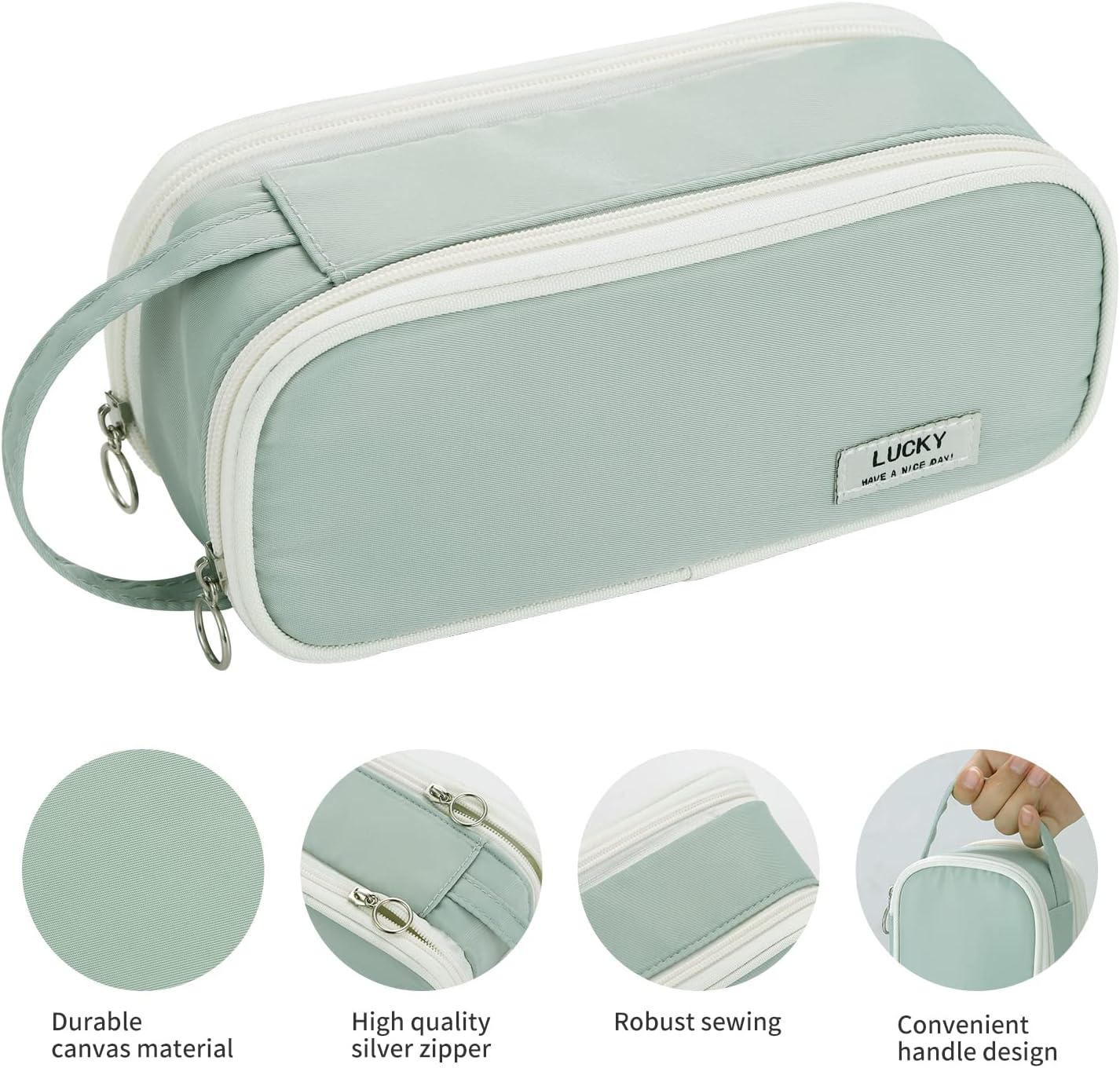 Dugio Big Pencil Case for Girls Teens Kids Zipper Pencil Pouch with Handle Organizer Pencil Bag Aesthetic Pencil Box for School Green