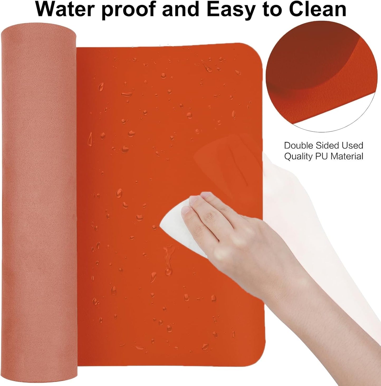 Boutilon Leather Desk Pad Protector,Non-Slip Mouse Pad,Laptop Desk Pad,Office Mouse Mat,Waterproof Leather Desk Blotter,Desk Writing Pad for Office and Home (XXXL-Orange H,47"x 24")