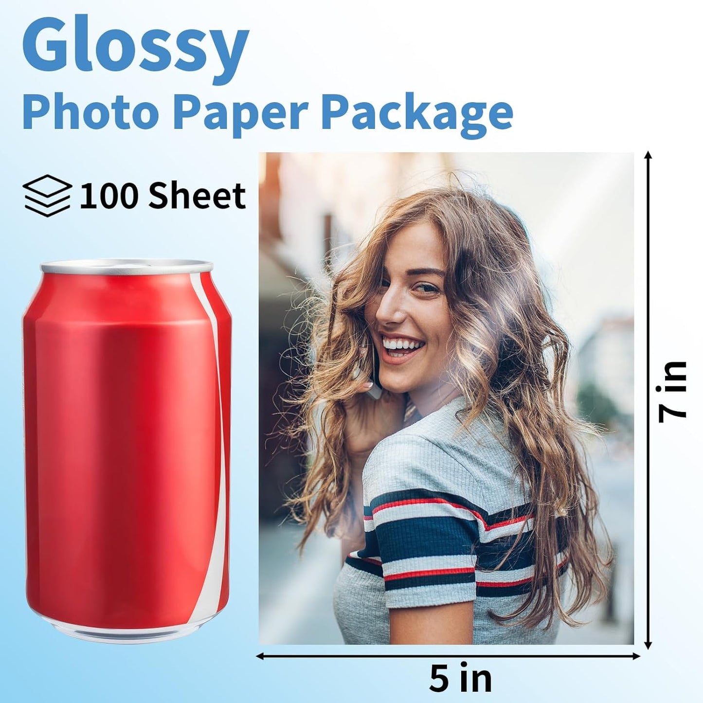 Photo Paper 5 x 7inches, 100 Sheets Glossy Photo Printer Paper, Instant Dry Picture Paper for DIY Chip Bag, Flyers, Cards, Calendars and Brochures(180gsm/48lb)