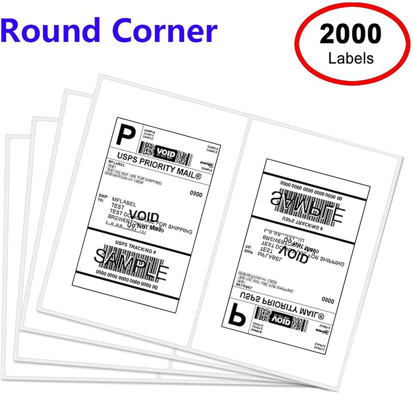 Round Corner Half Sheet Shipping Labels for Laser and Inkjet Printers,8.5" x 5.5" Printable White Label Self Adhesive Mailing Label(1000 Sheets, 2000 Labels)
